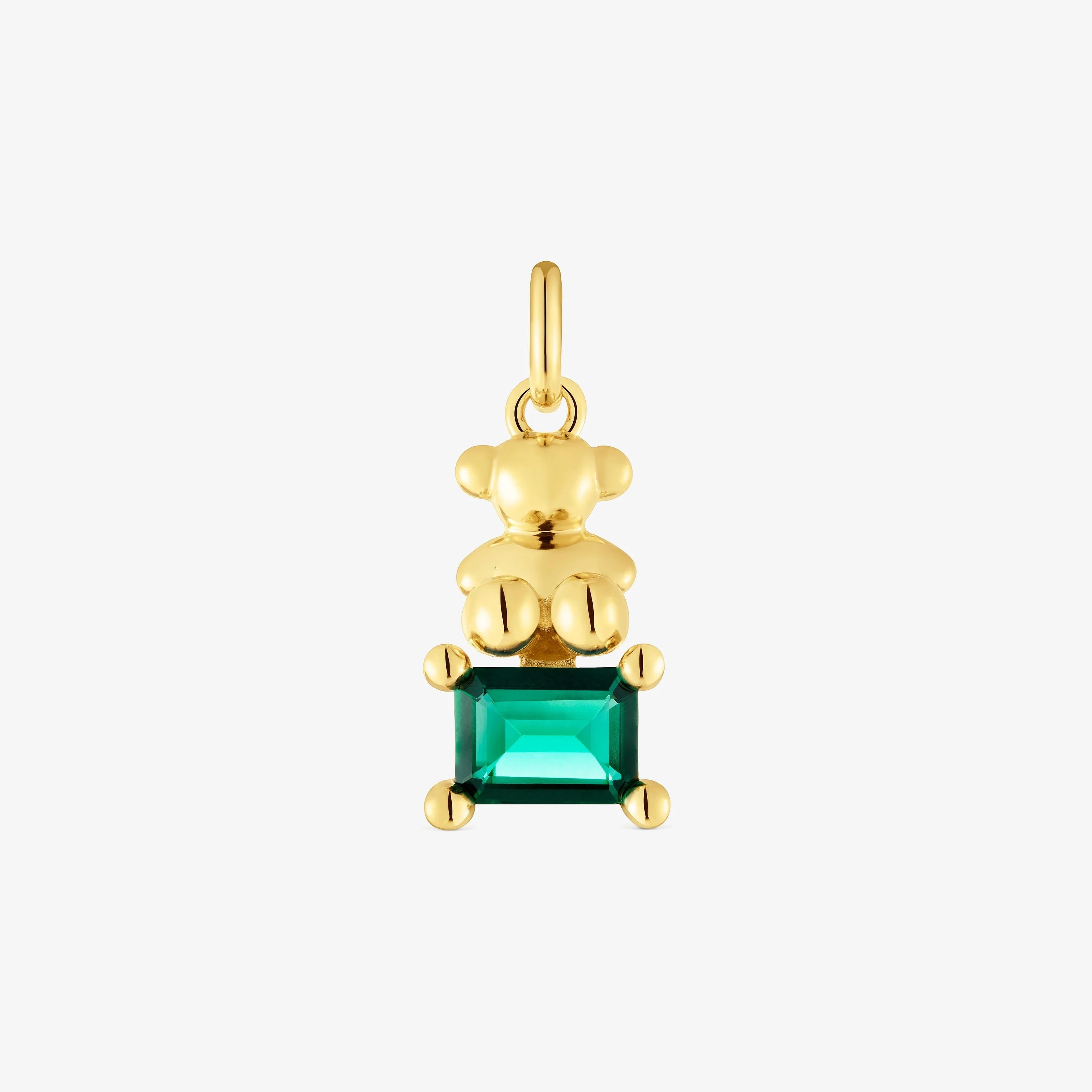 Small 18K gold vermeil bear motif Pendant with lab-grown green emerald Bold Bear LGG - 1