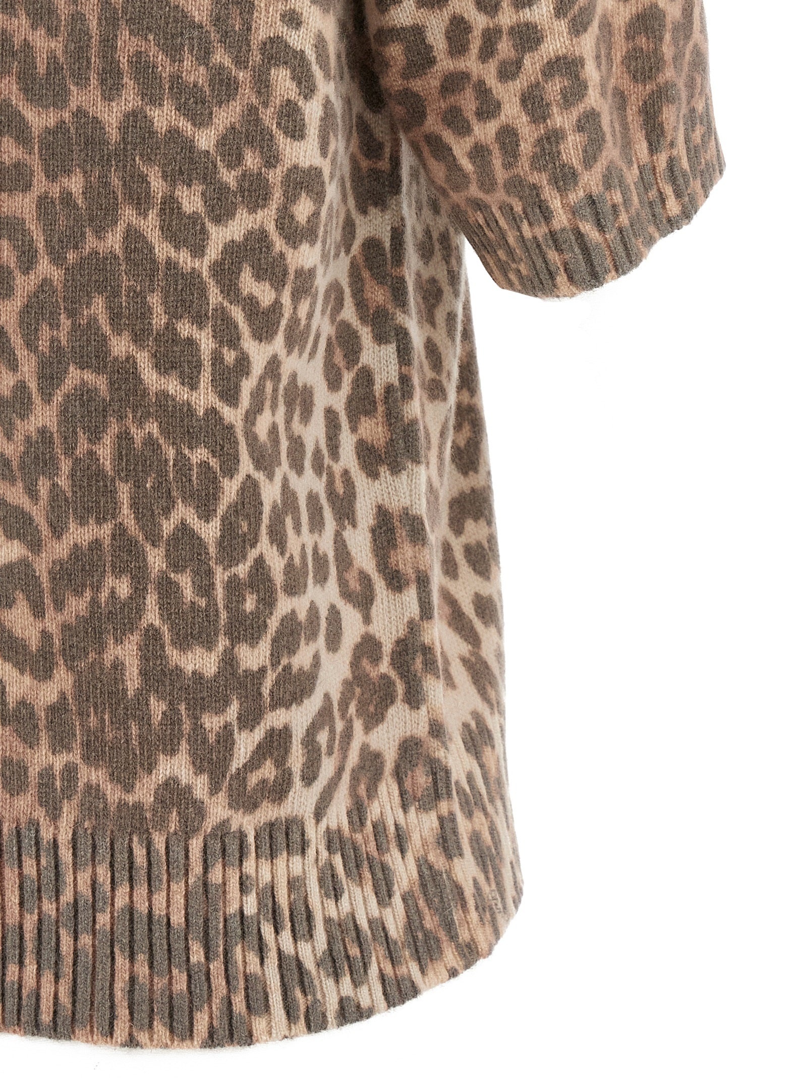 Leopard Wool Mix T-Shirt Brown - 4