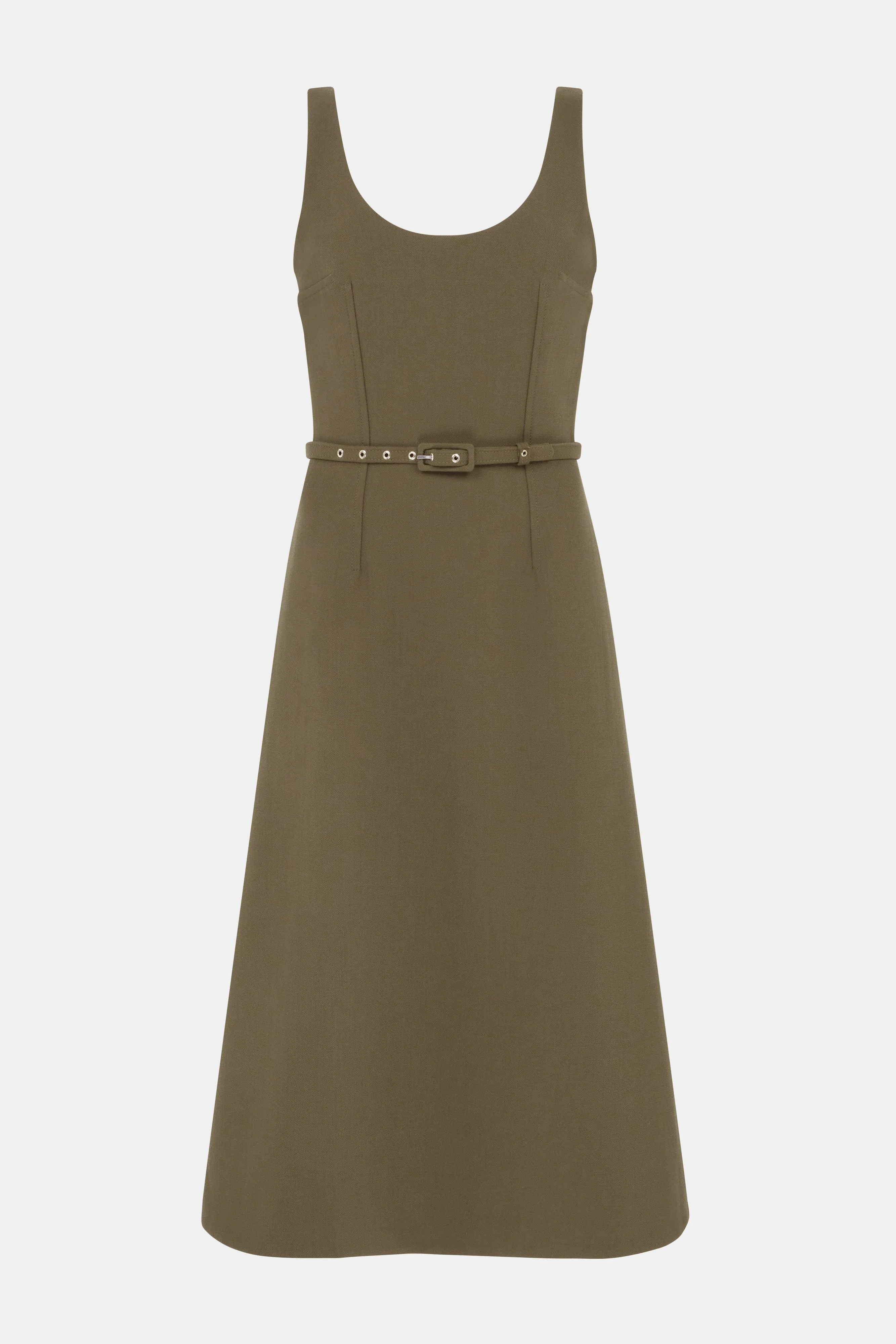Liva Dress In Military Green Birdseye Suiting - 1