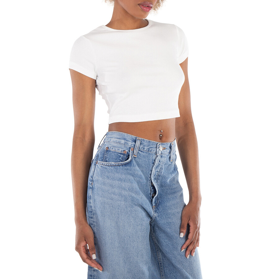 Agolde Ladies White Savannah Cropped Tee - 2