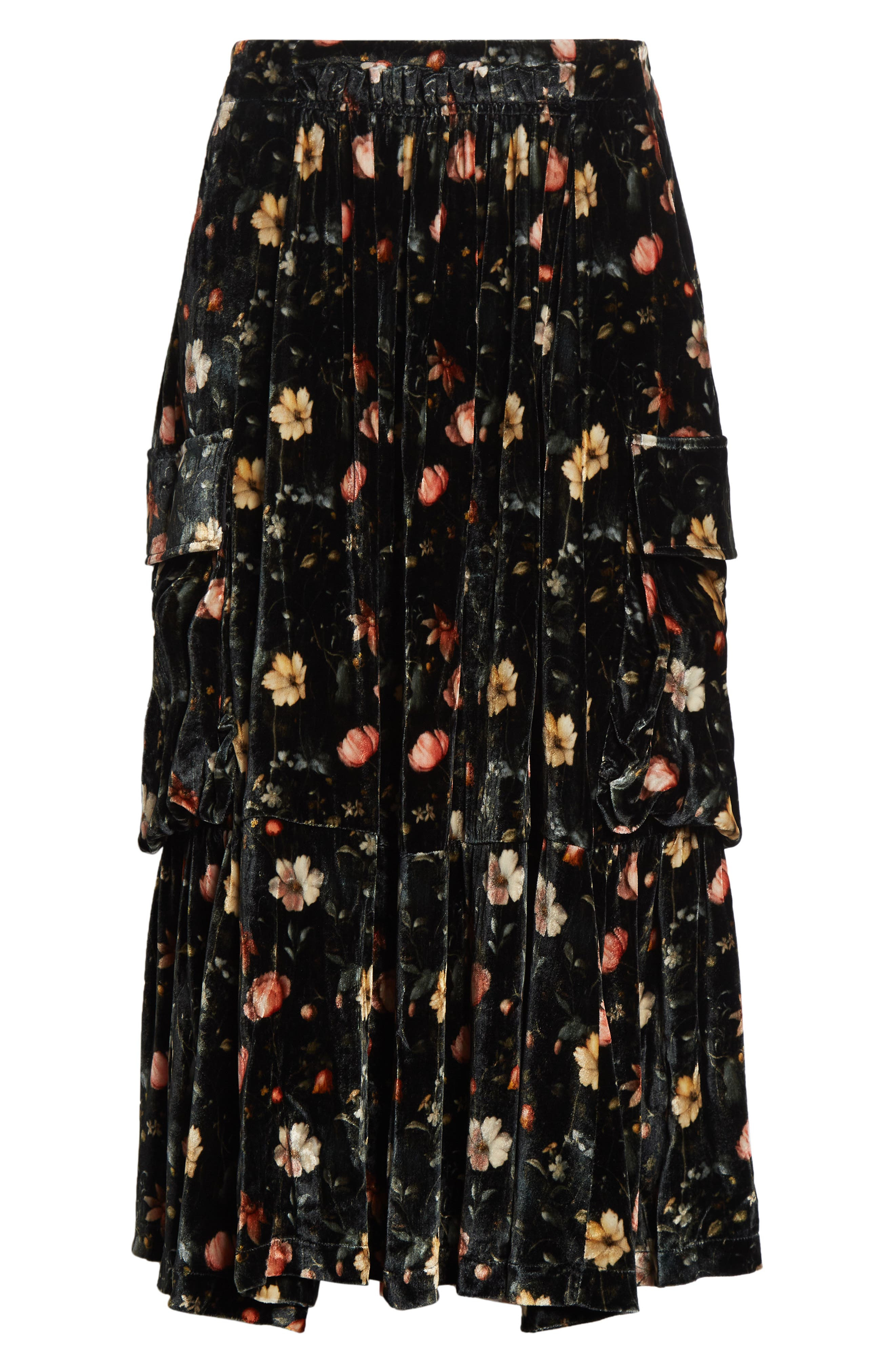 R13 Gathered Floral Velvet Cargo Midi Skirt in Multifloral Black at Nordstrom - 5