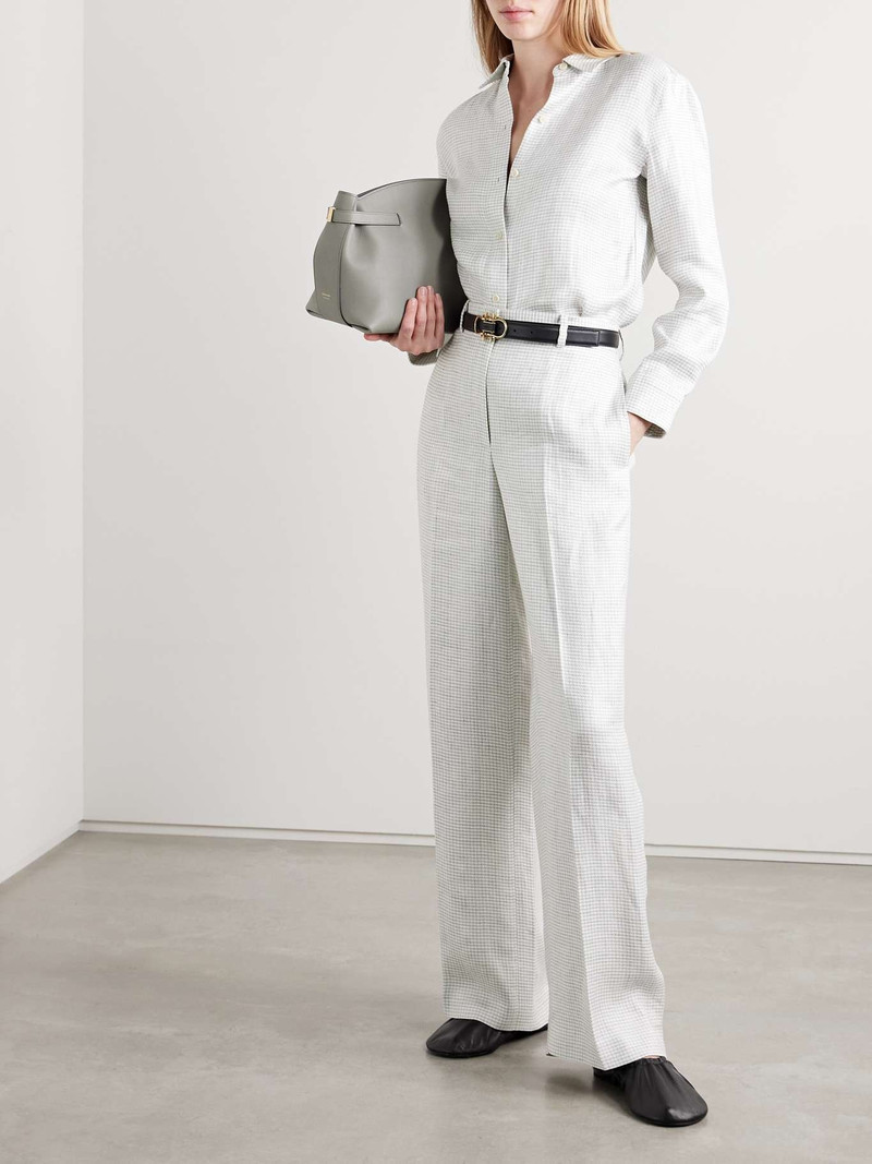 Theory Houndstooth linen-blend wide-leg pants Light gray outlook
