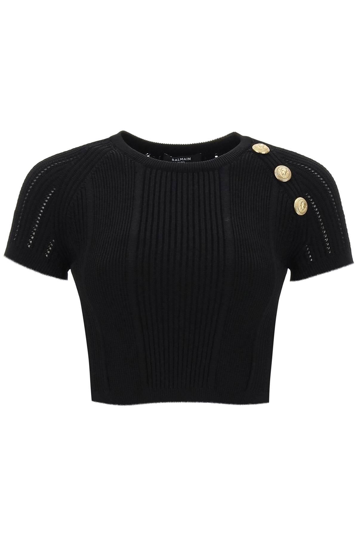 Balmain Knitted Cropped Top With Embossed Buttons - 1