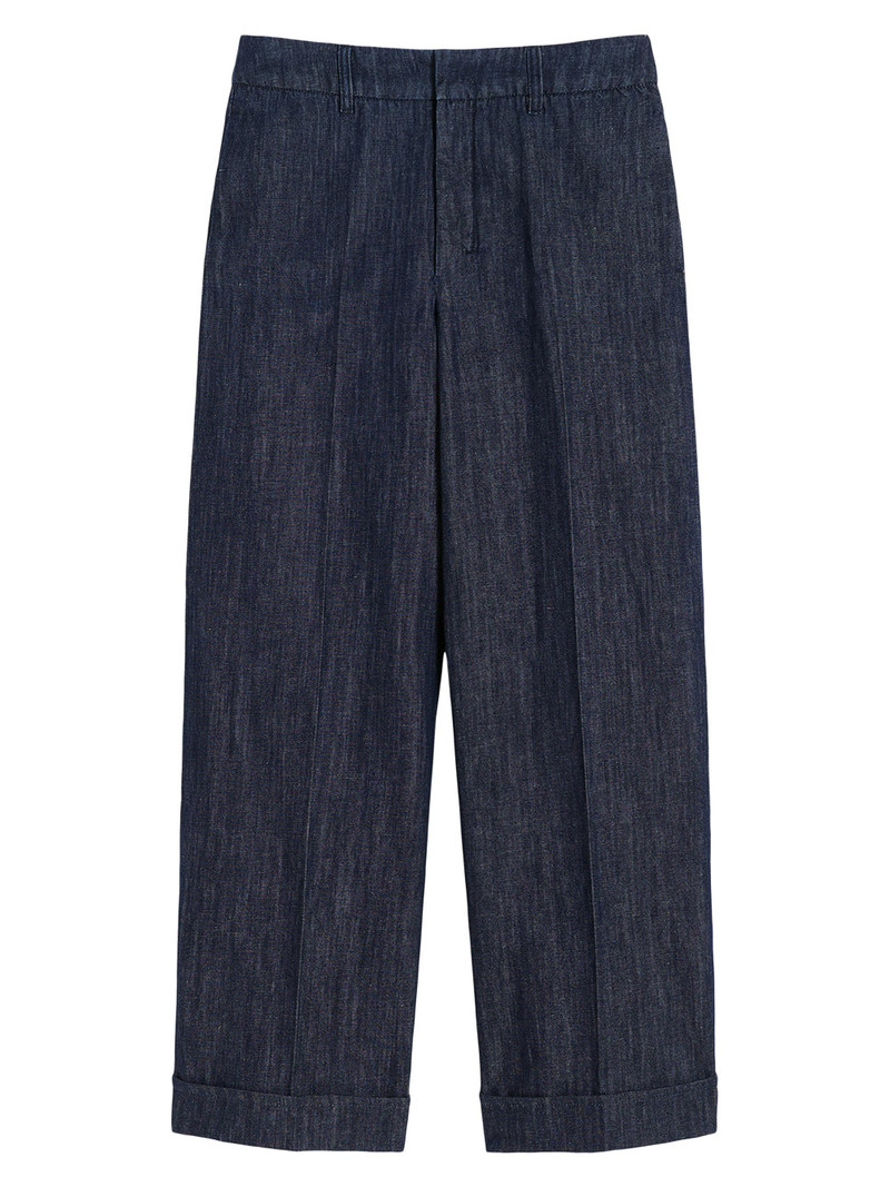 Women's Straight Fit Cotton and Linen Denim Trousers - Midnight Blue 1