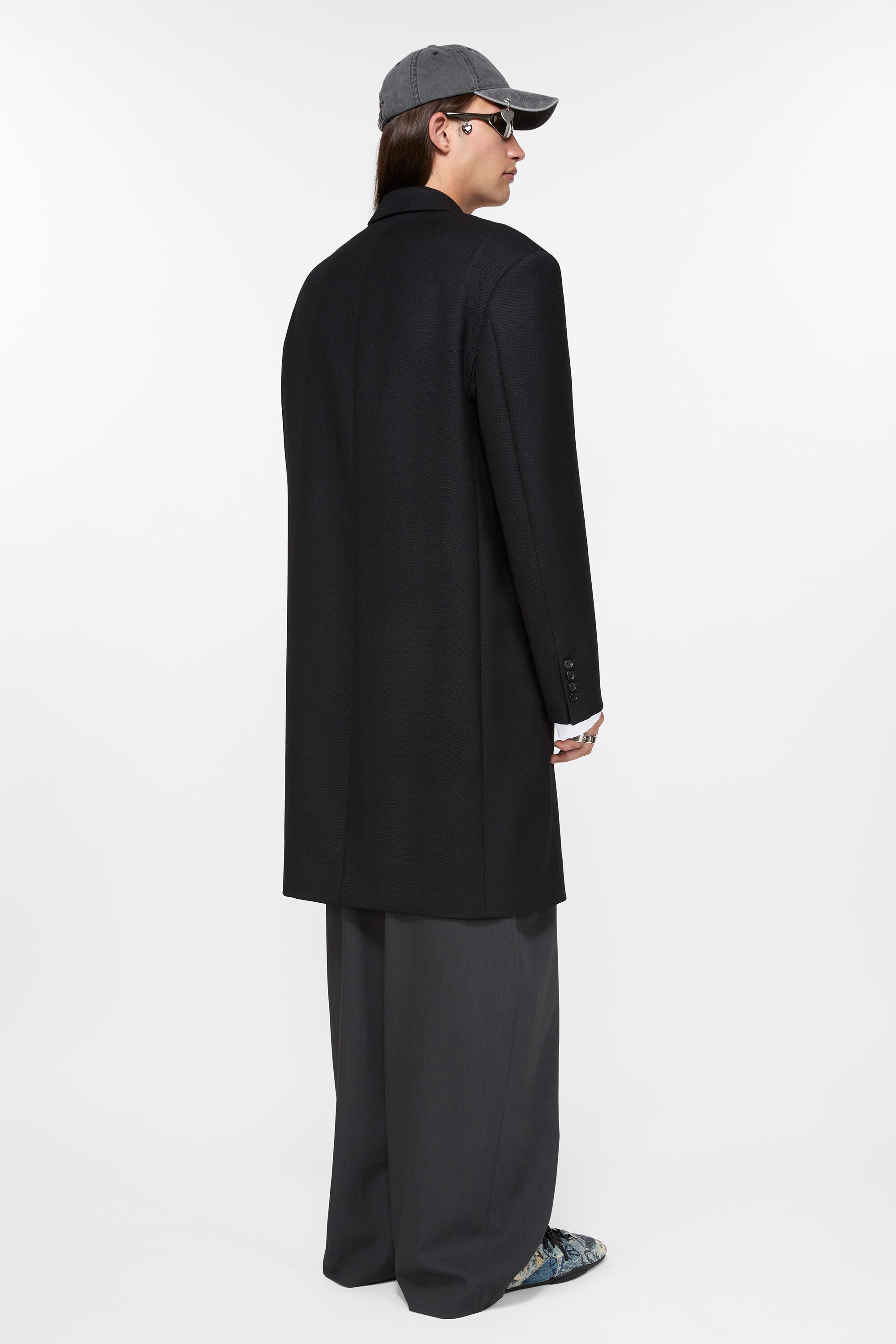 Single-breasted wool coat - Black - 4