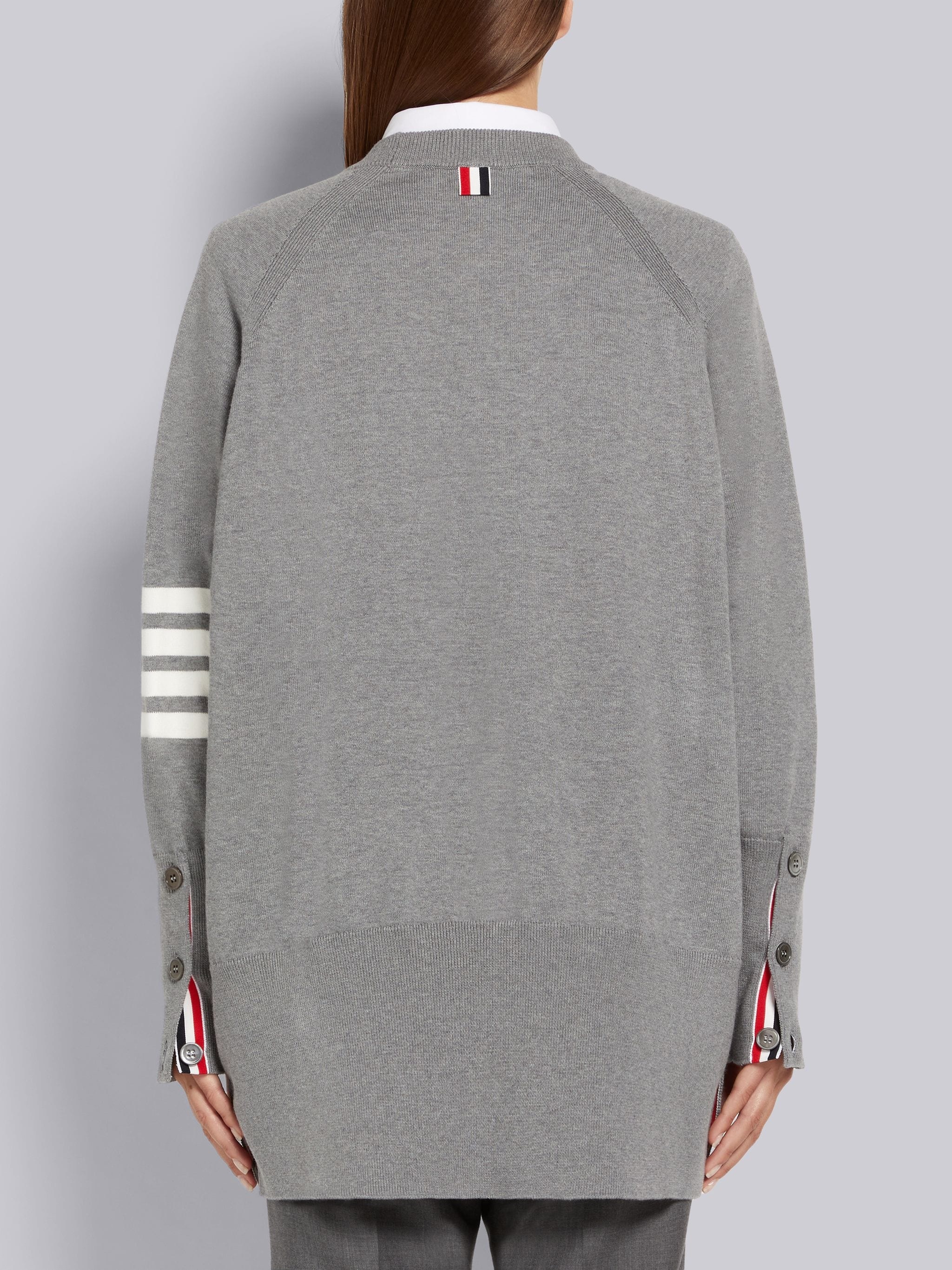 Light Grey Jersey Stitch Cotton 4-Bar Exaggerated Fit Crew Neck Pullover - 3