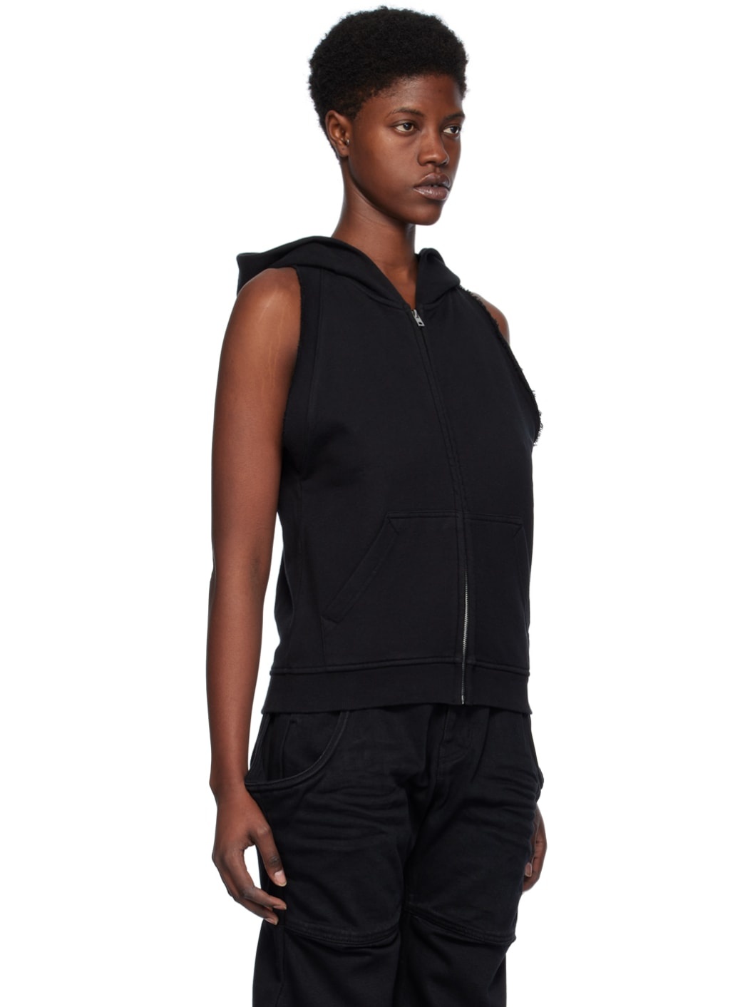 Black Sleeveless Hoodie - 2