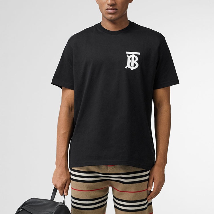 Men's Burberry Pattern Cotton Loose Classic Short Sleeve Black 80174841 - 3