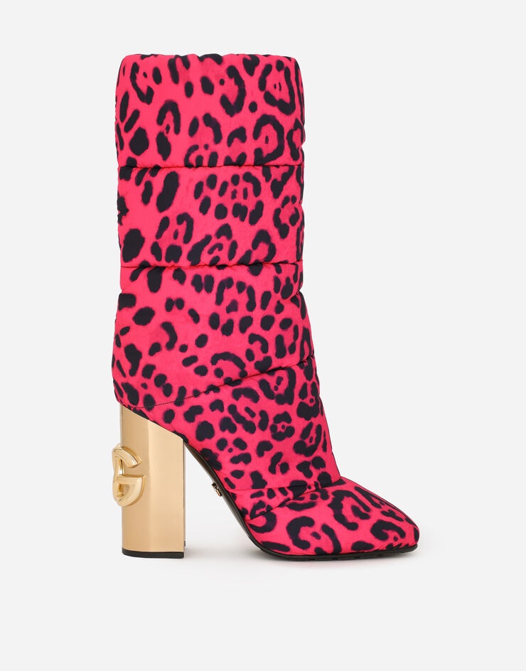 Leopard-print quilted nylon boots with fuchsia base - 1