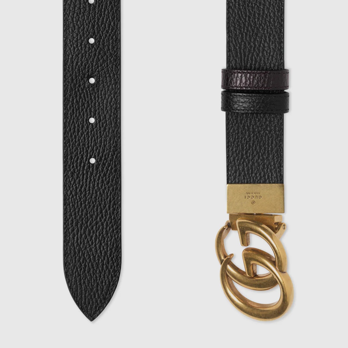 Reversible leather belt with Double G buckle - 5