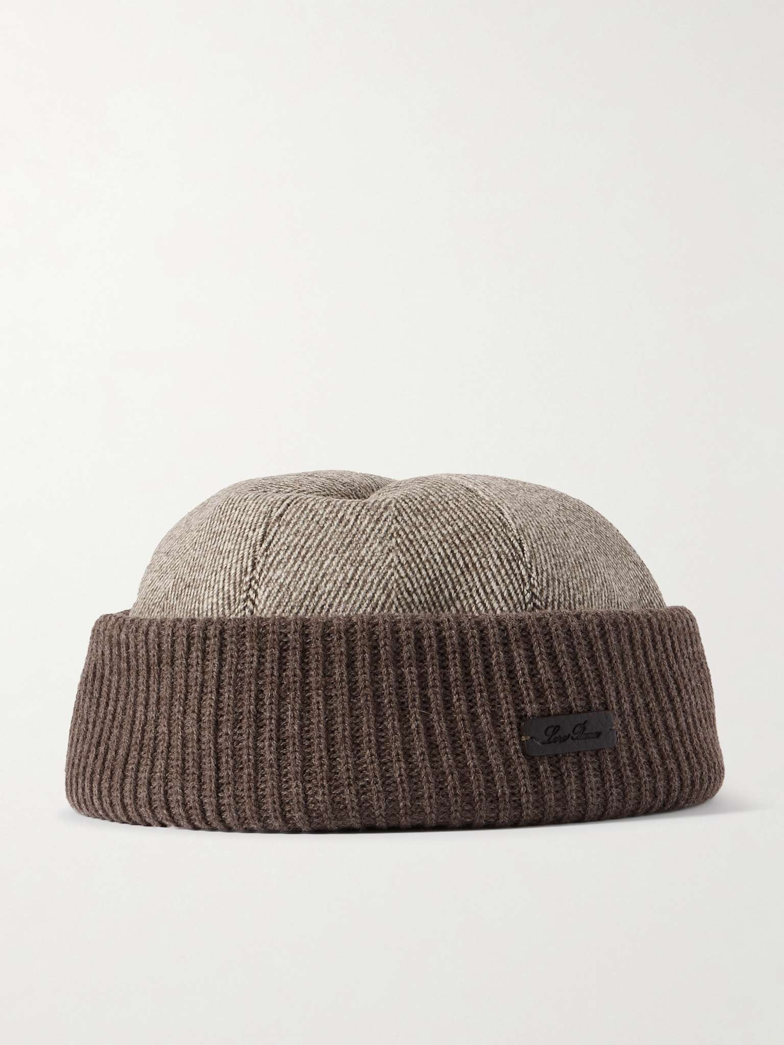 Logo-Appliquéd Herringbone Cotton-Blend and Ribbed-Knit Beanie - 1