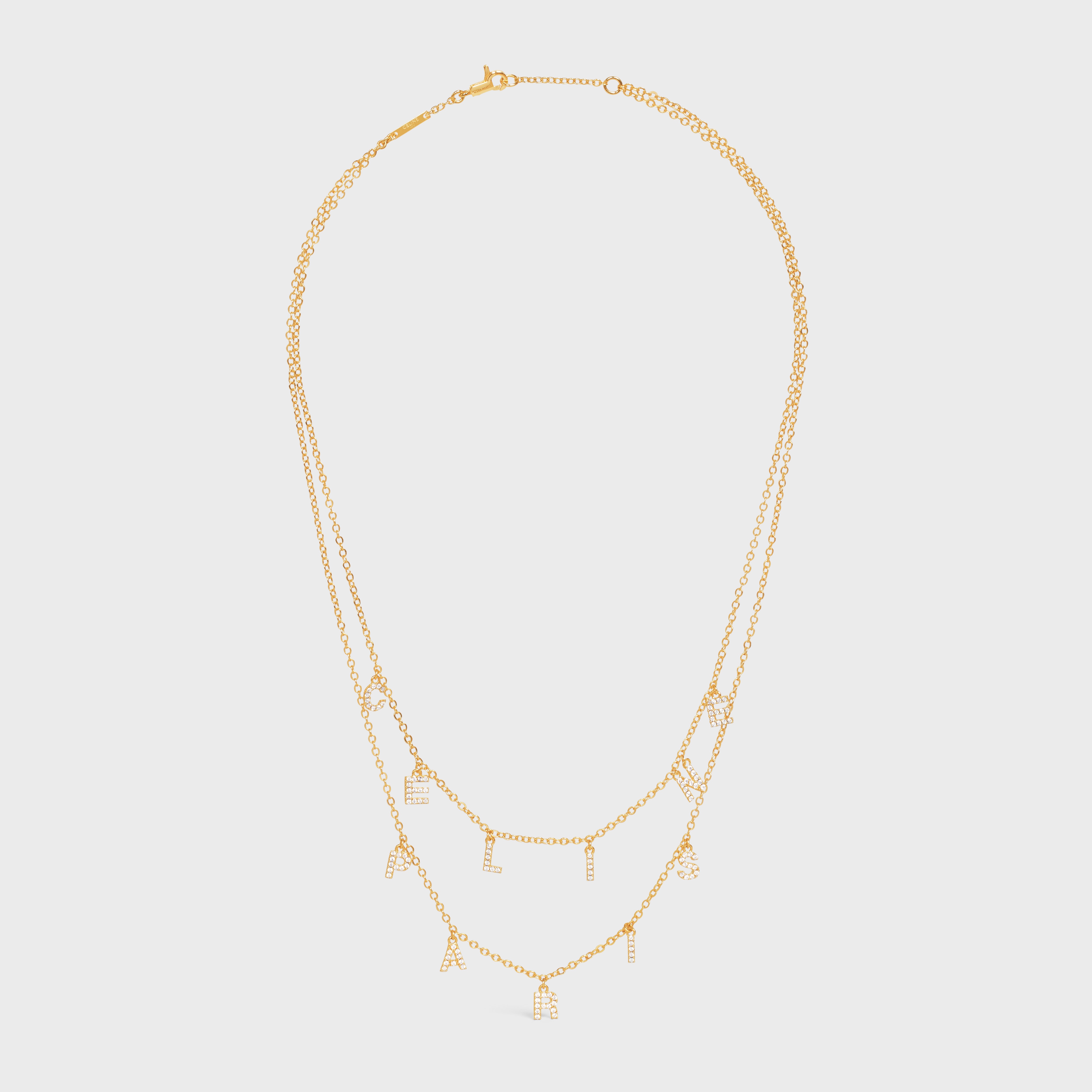 Celine Paris Double Necklace in Brass with Gold Finish and Crystals - 1