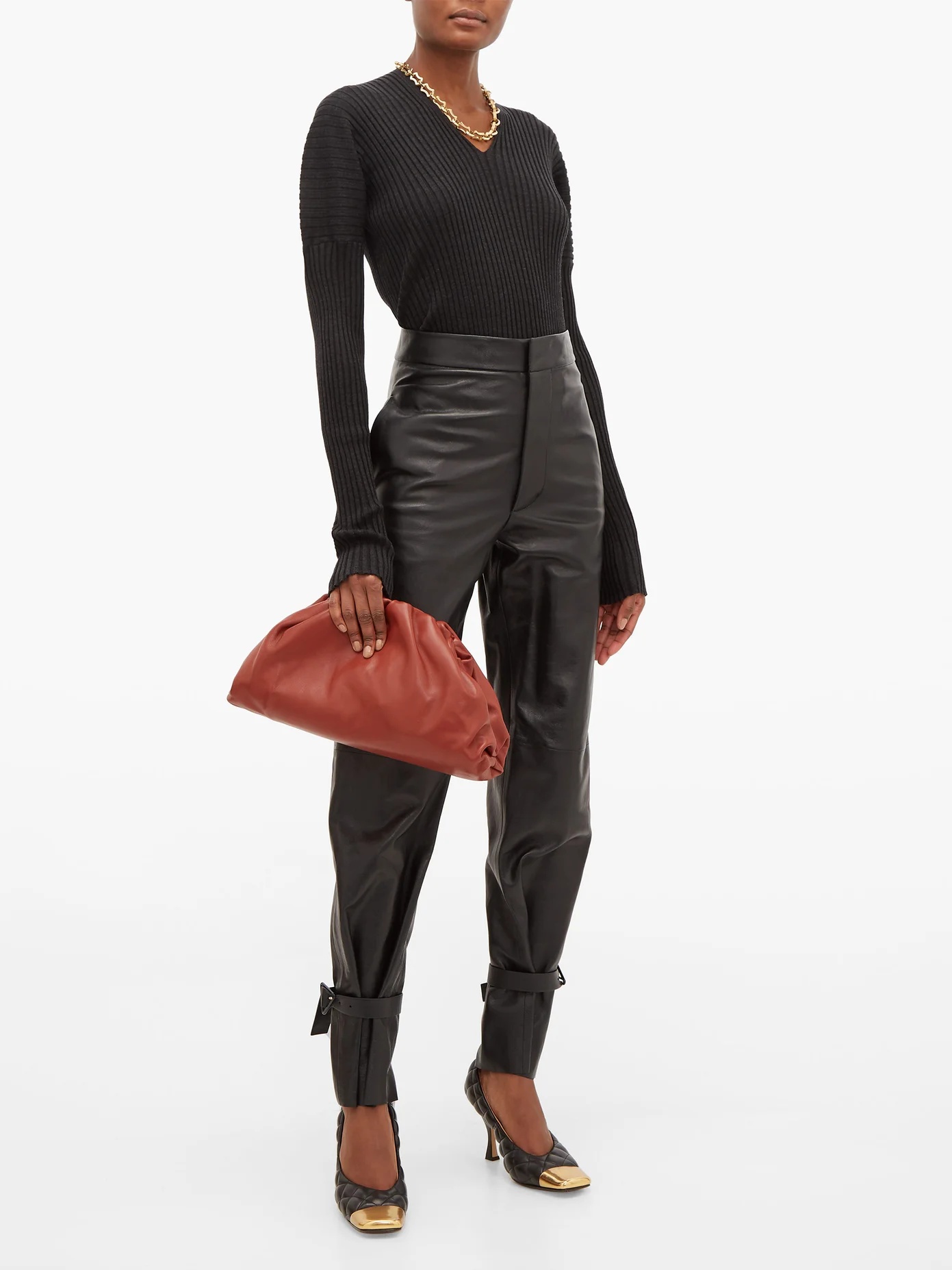 Tied-cuff leather wide-leg trousers - 2