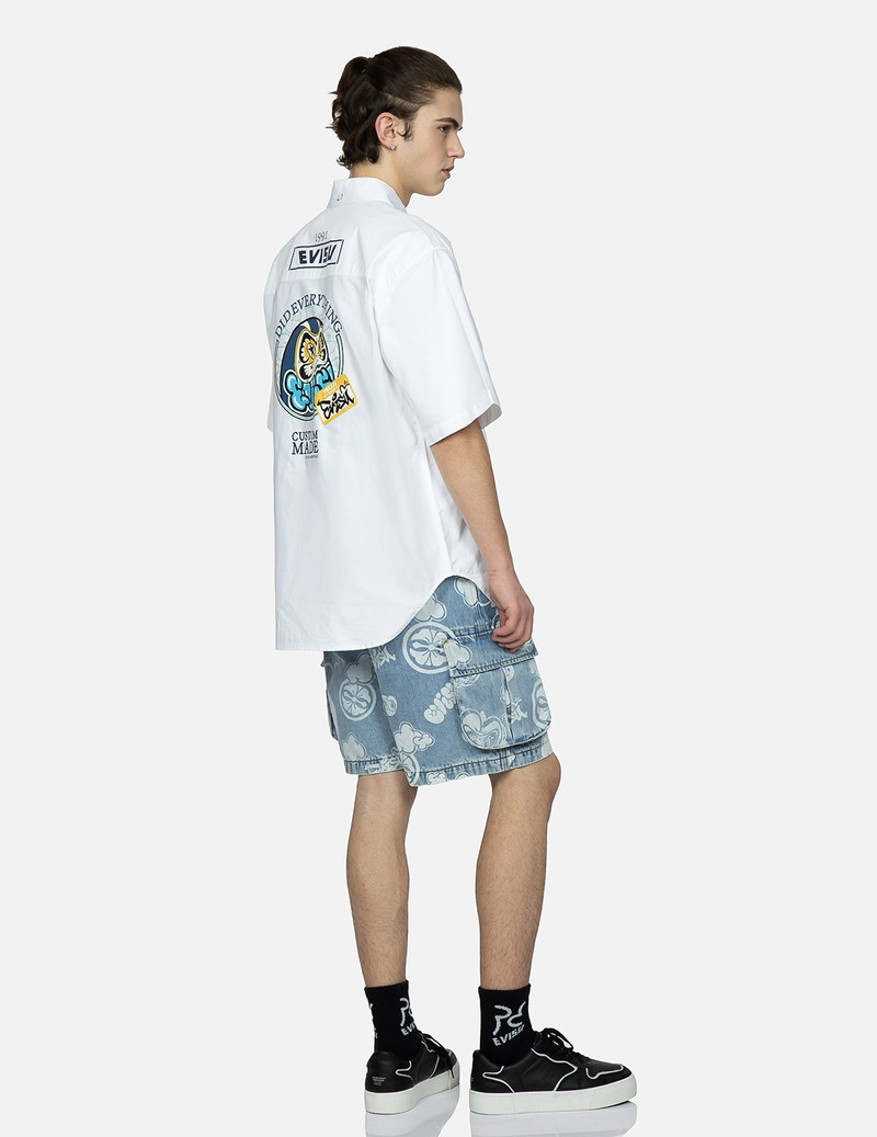 GRAFFITI DARUMA AND KAMON DISCHARGED PRINT DENIM CARGO SHORTS 3