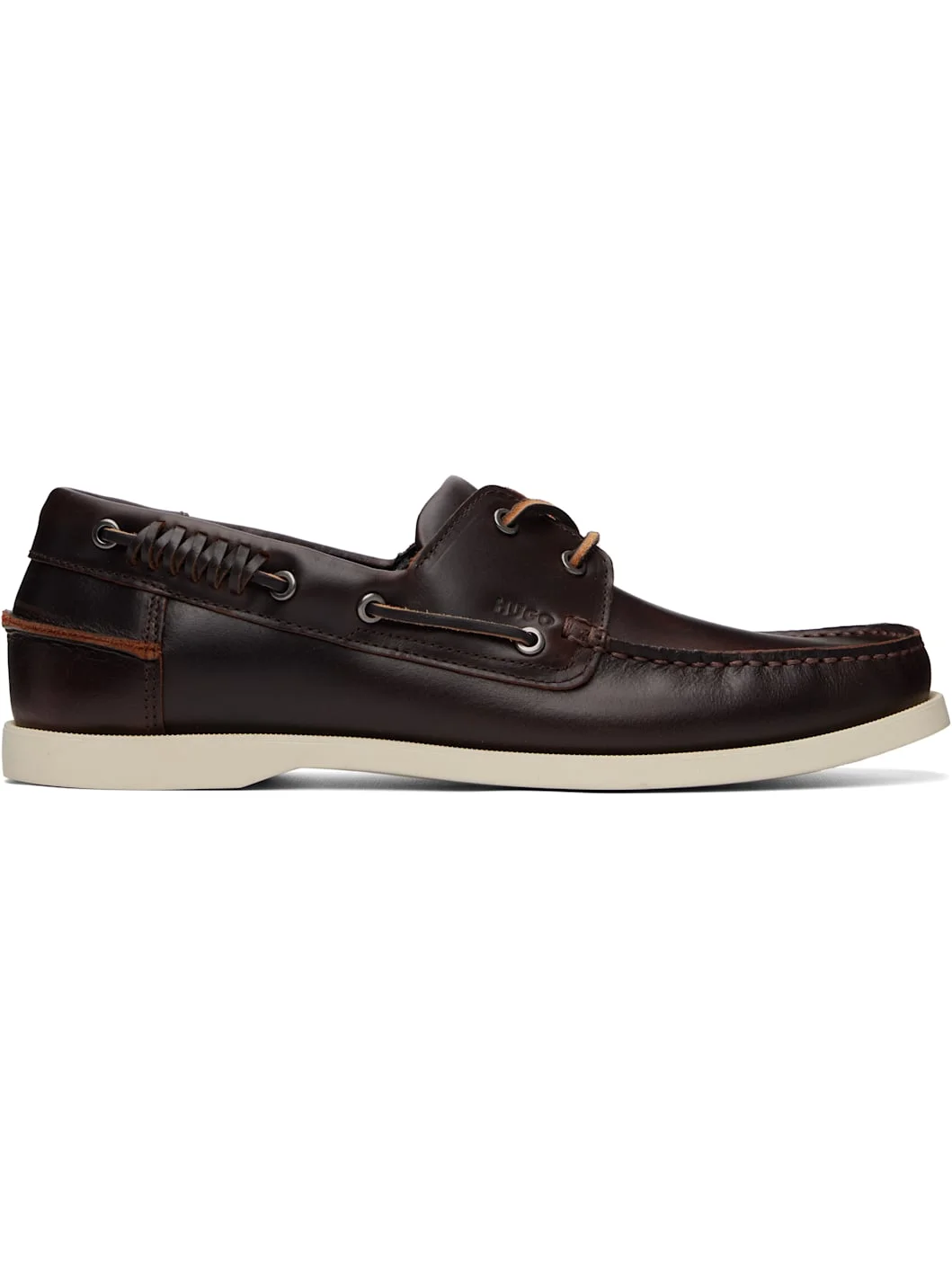 Brown Leather Lacing Detail Boat Shoes - 1