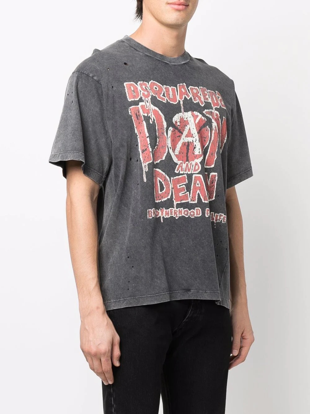 distressed-effect logo-print T-shirt - 3