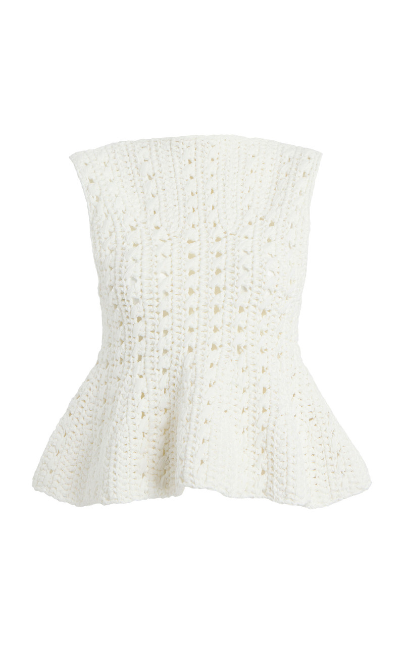 Yuka Crocheted Cotton-Blend Peplum Top white 1