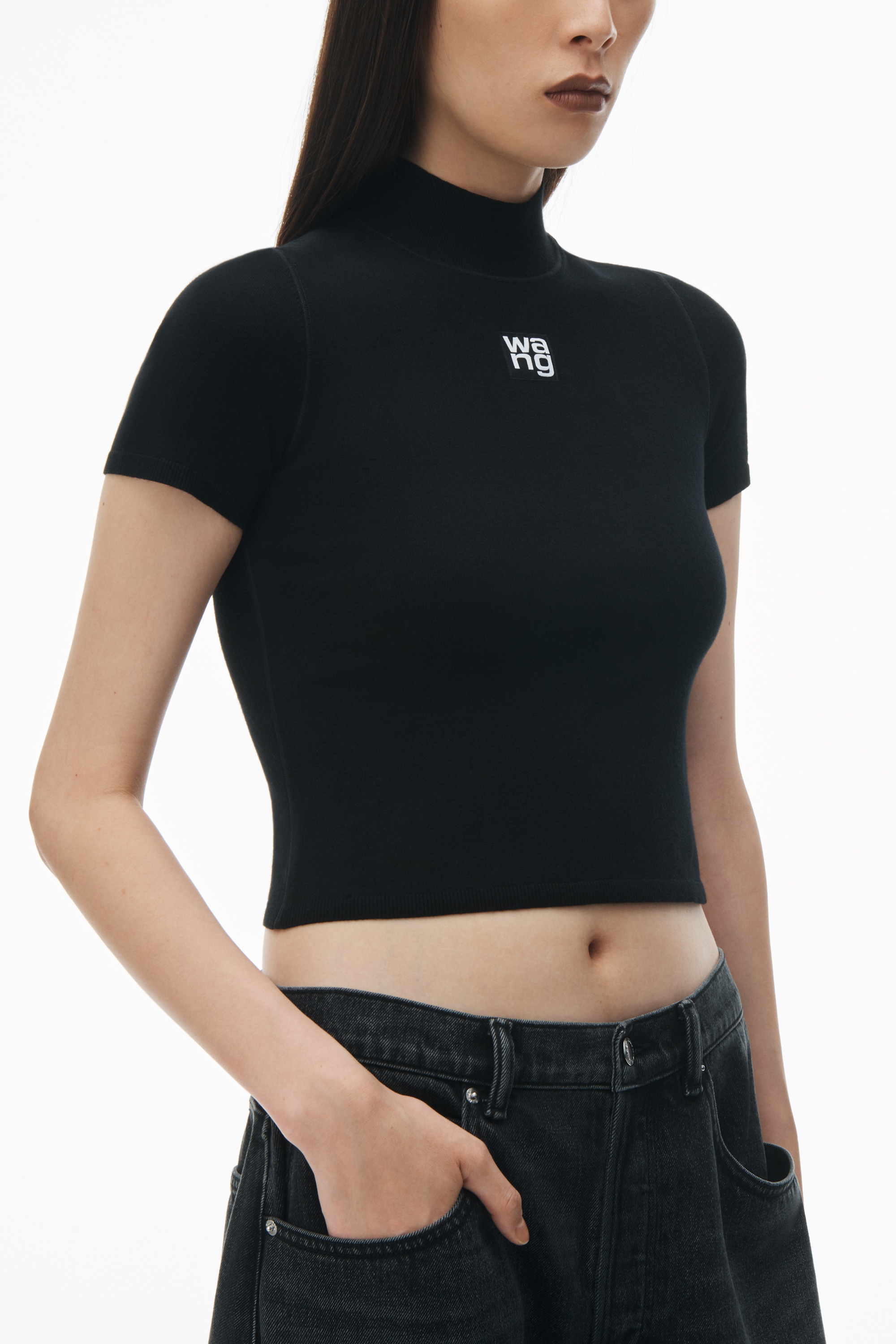 LOGO PATCH MOCK NECK TOP IN BODYCON KNIT - 3