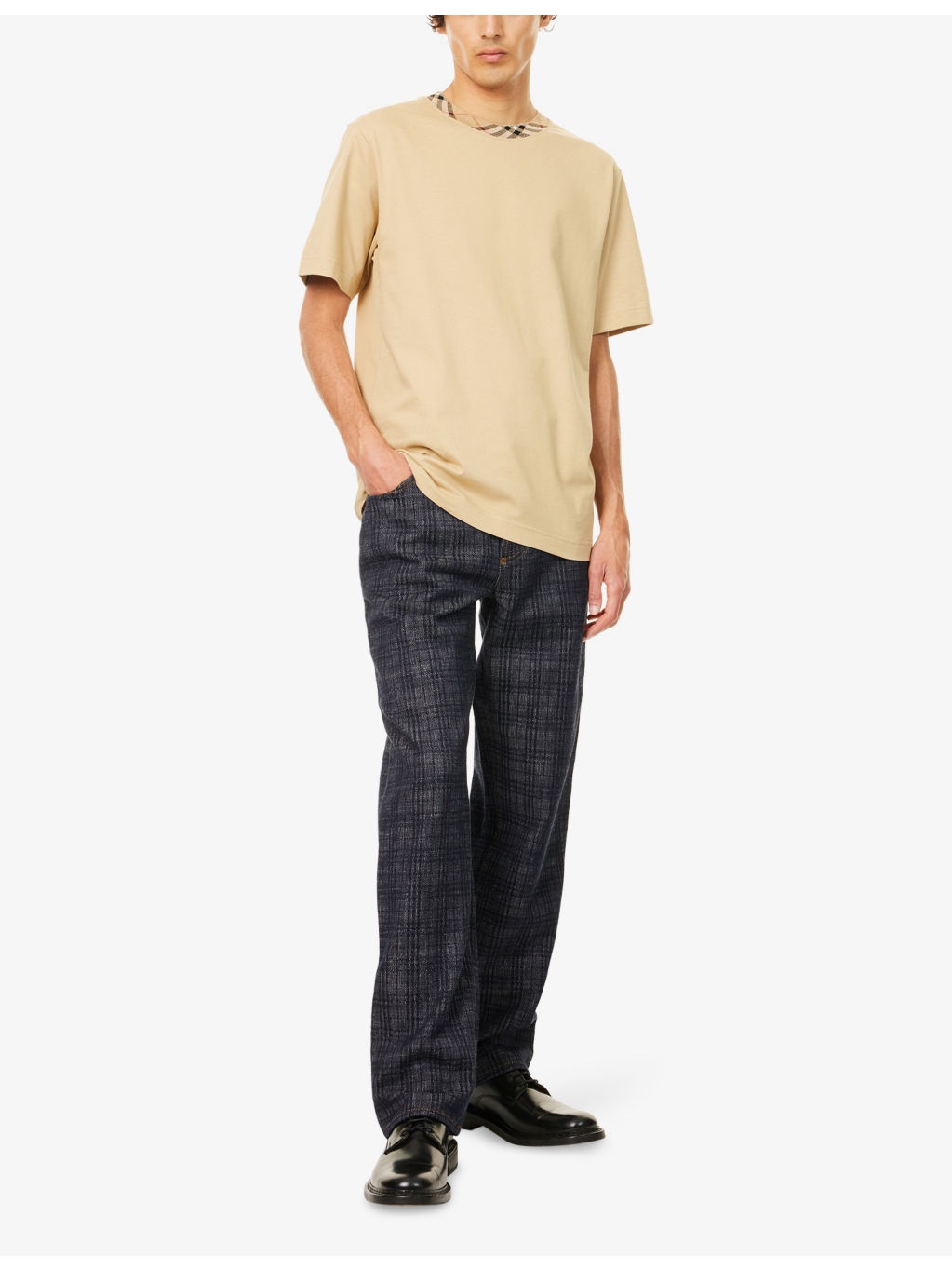 Check-Print Short-Sleeves Cotton-Jersey T-Shirt - 2