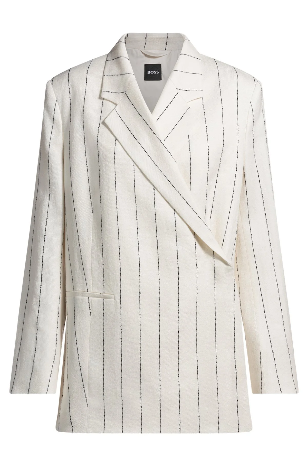 RELAXED-FIT SUIT JACKET IN STRIPED LINEN-BLEND BOUCLÉ - 1