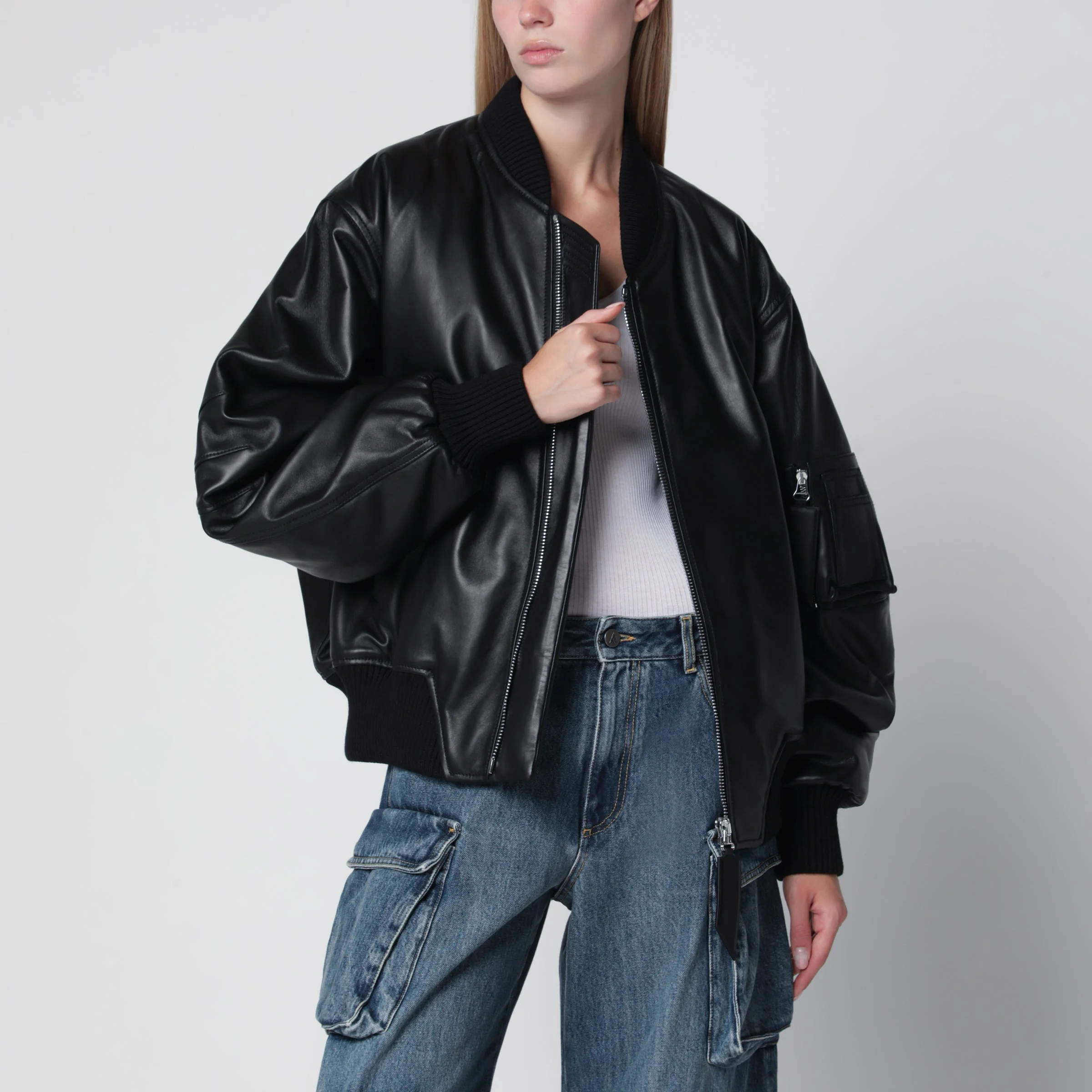 Anja bomber jacket in black leather - 1