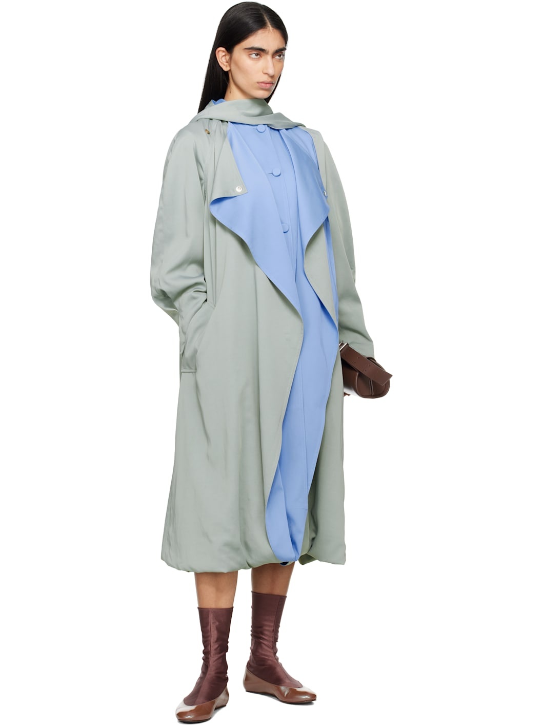 Green & Blue Ageto Hooded Trench Coat - 5