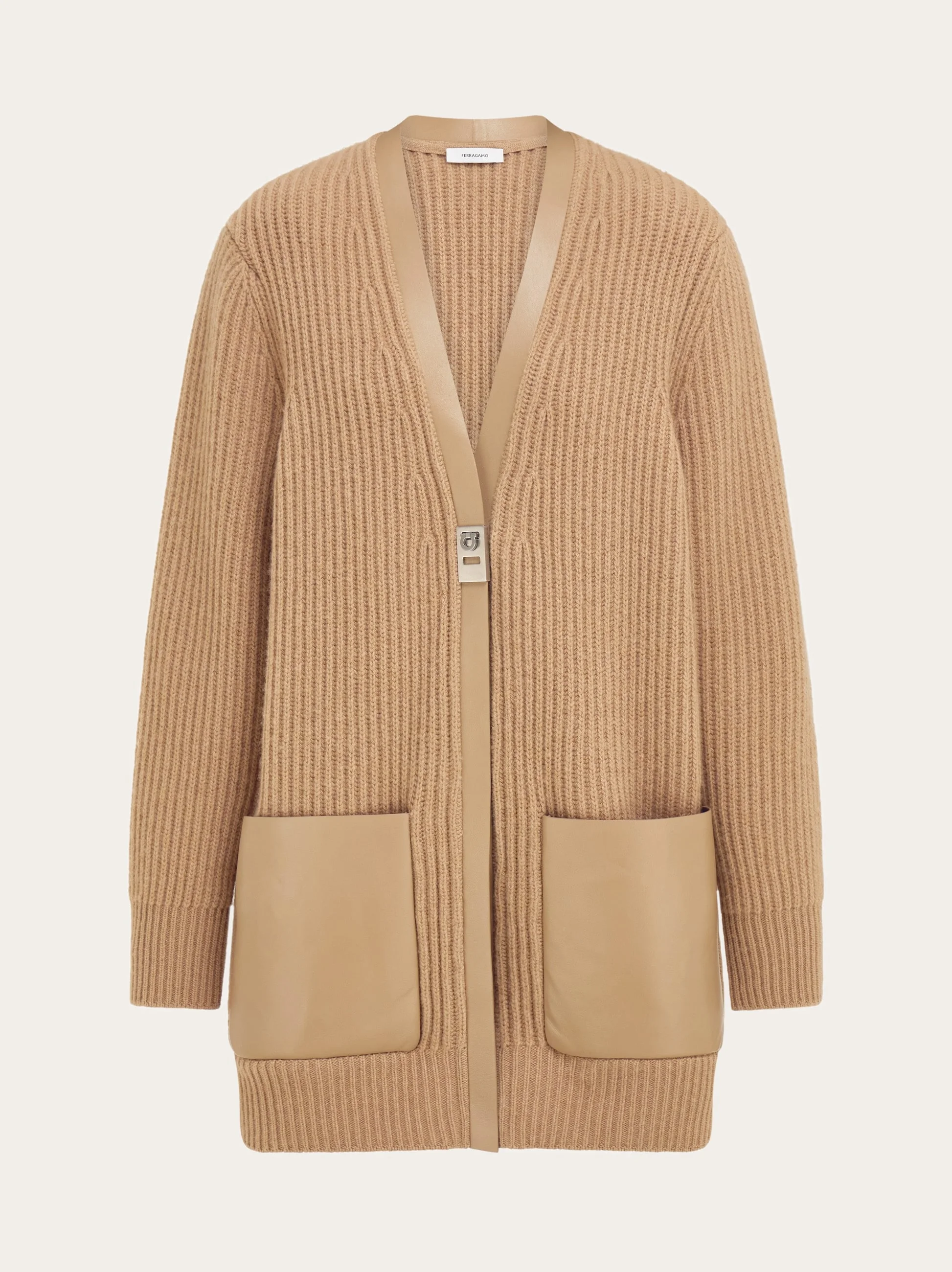 Longline cardigan with leather trims - 1