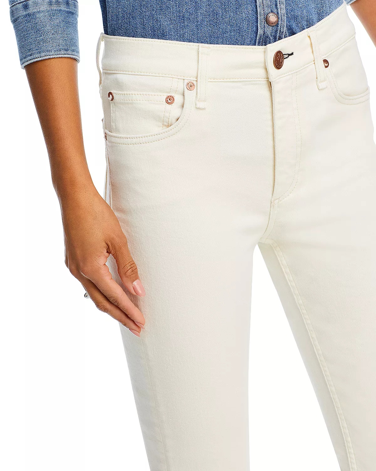 Peyton High Rise Ankle Bootcut Jeans in Ecru - 6