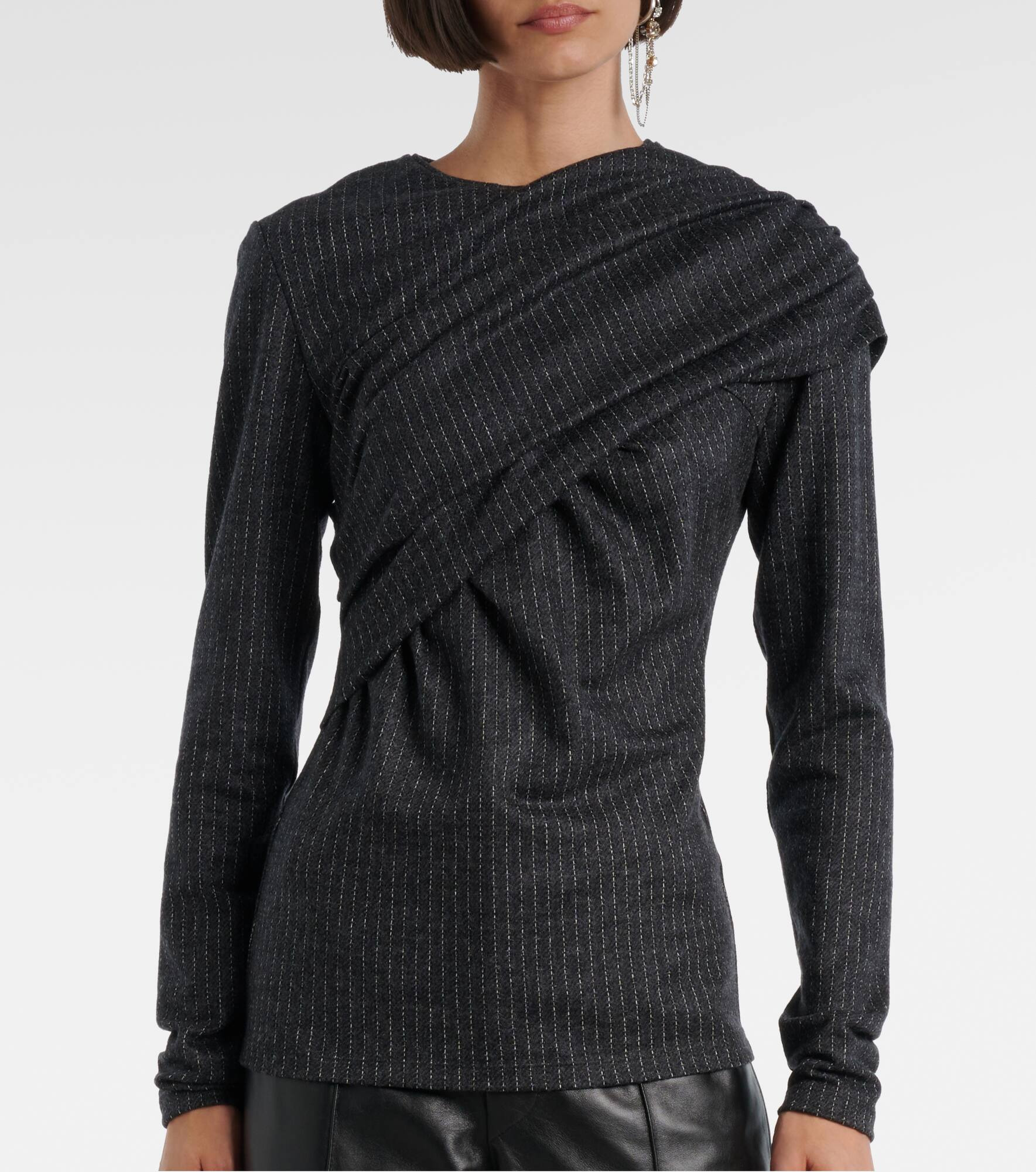 Asna chalk stripe wool and cotton top - 5