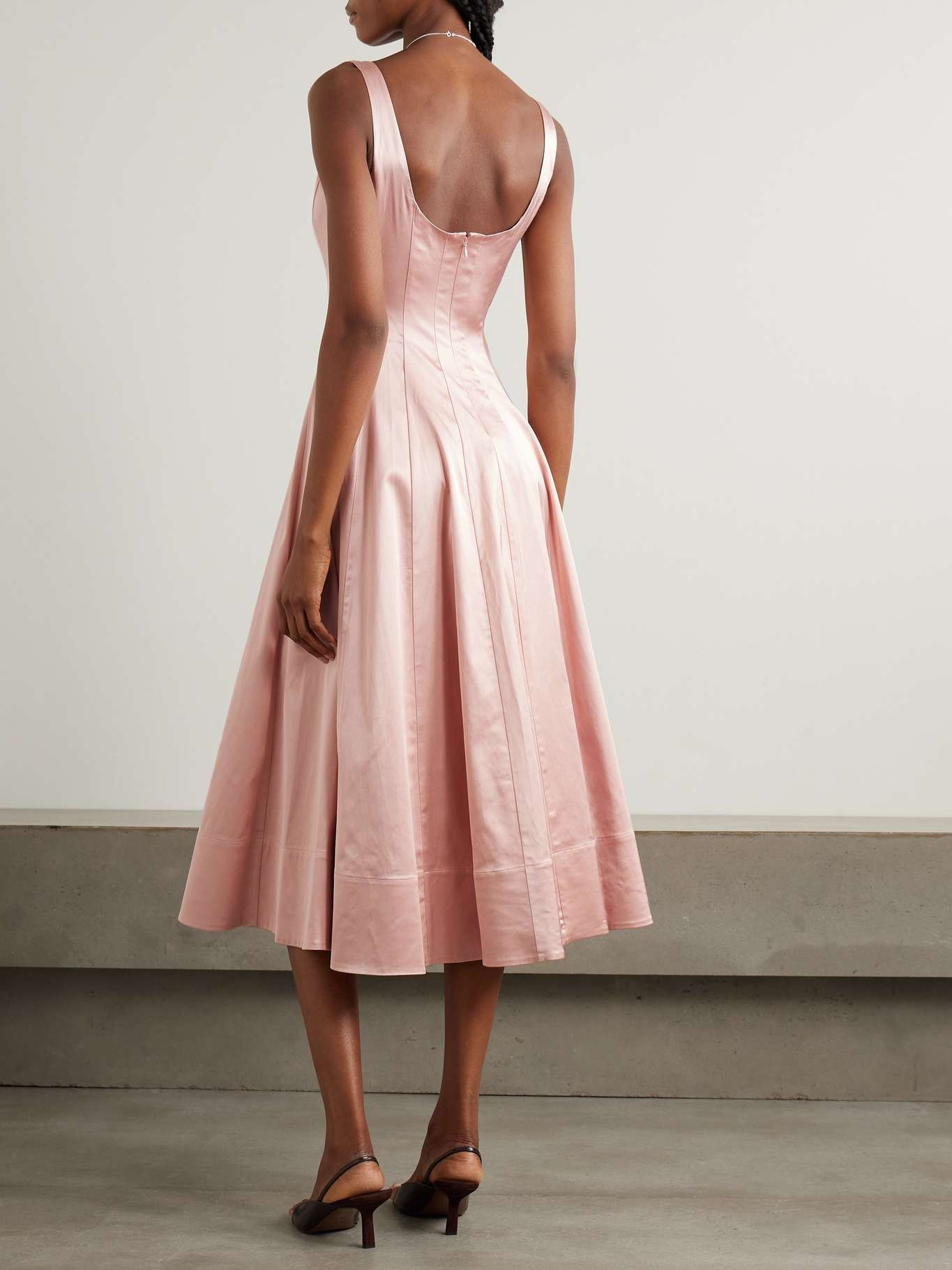 Wells pleated satin midi dress Pastel pink - 3