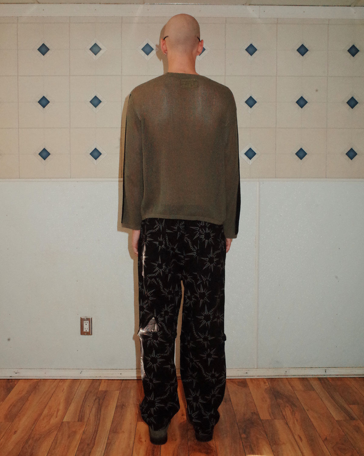 Long Sleeve Mesh Sweater - Green - 7