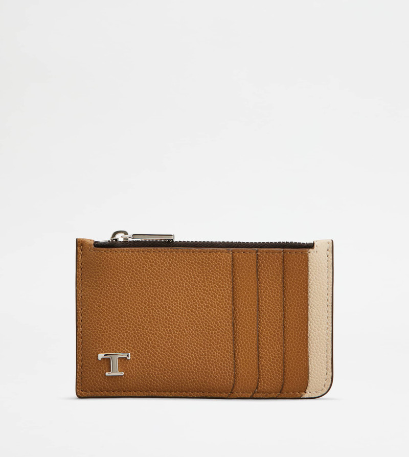 CARD HOLDER IN LEATHER - BROWN, BEIGE 1
