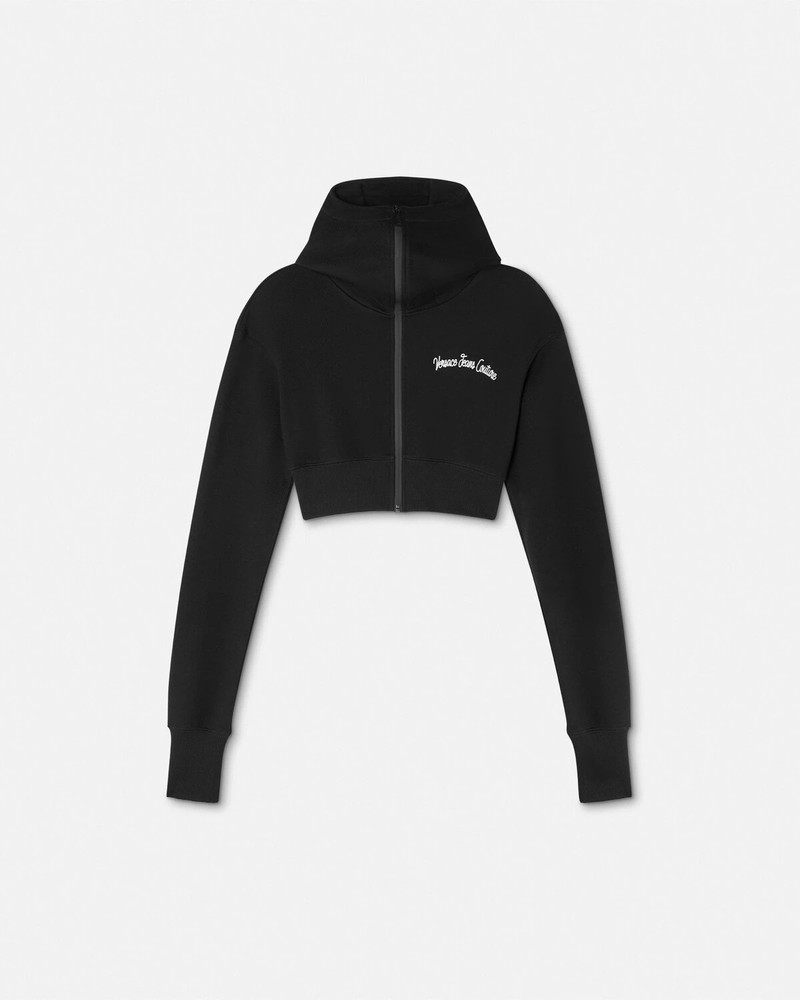 Embroidered Logo Crop Zip Hoodie 1