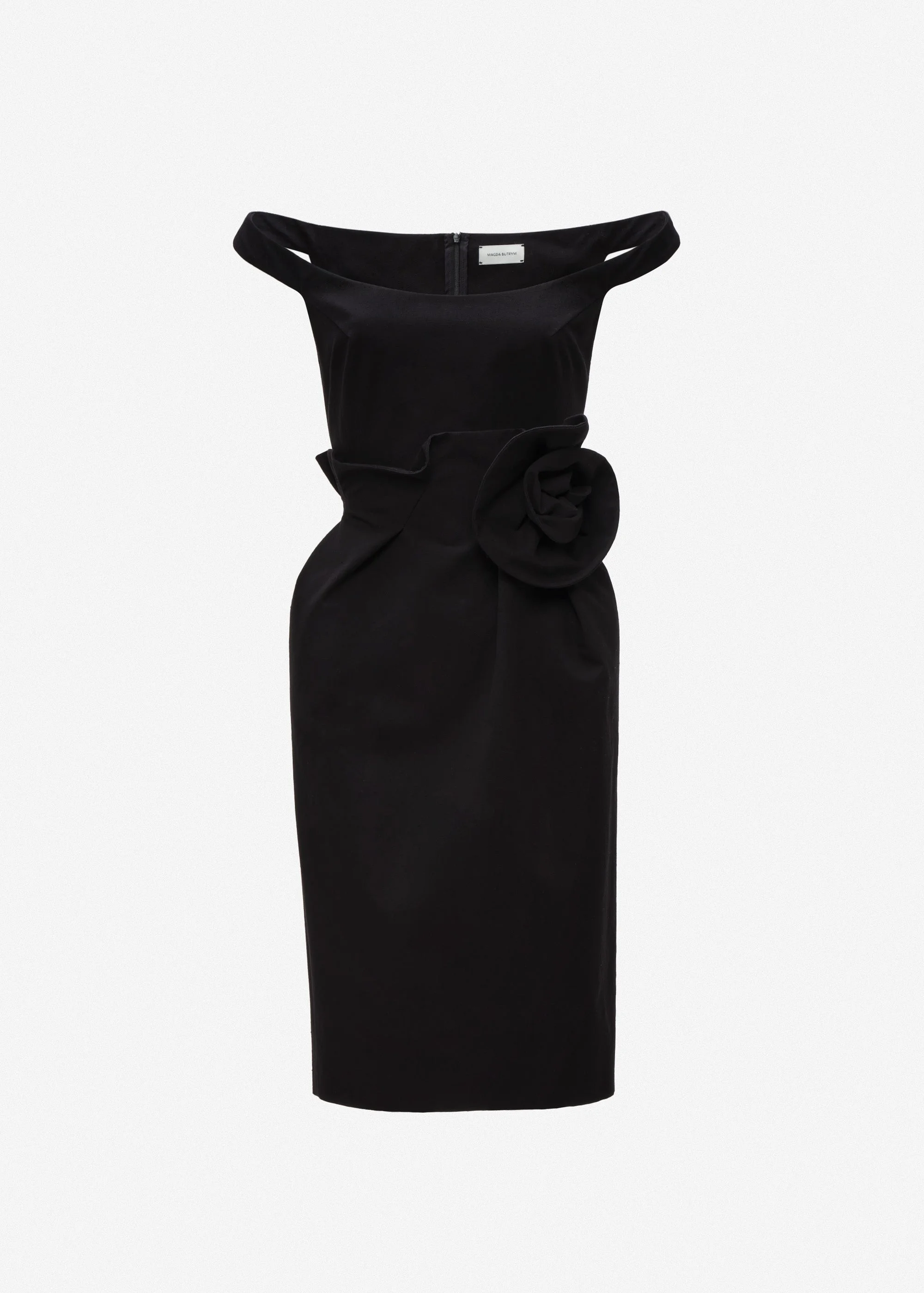 Rose off-shoulder midi dress in black - 1