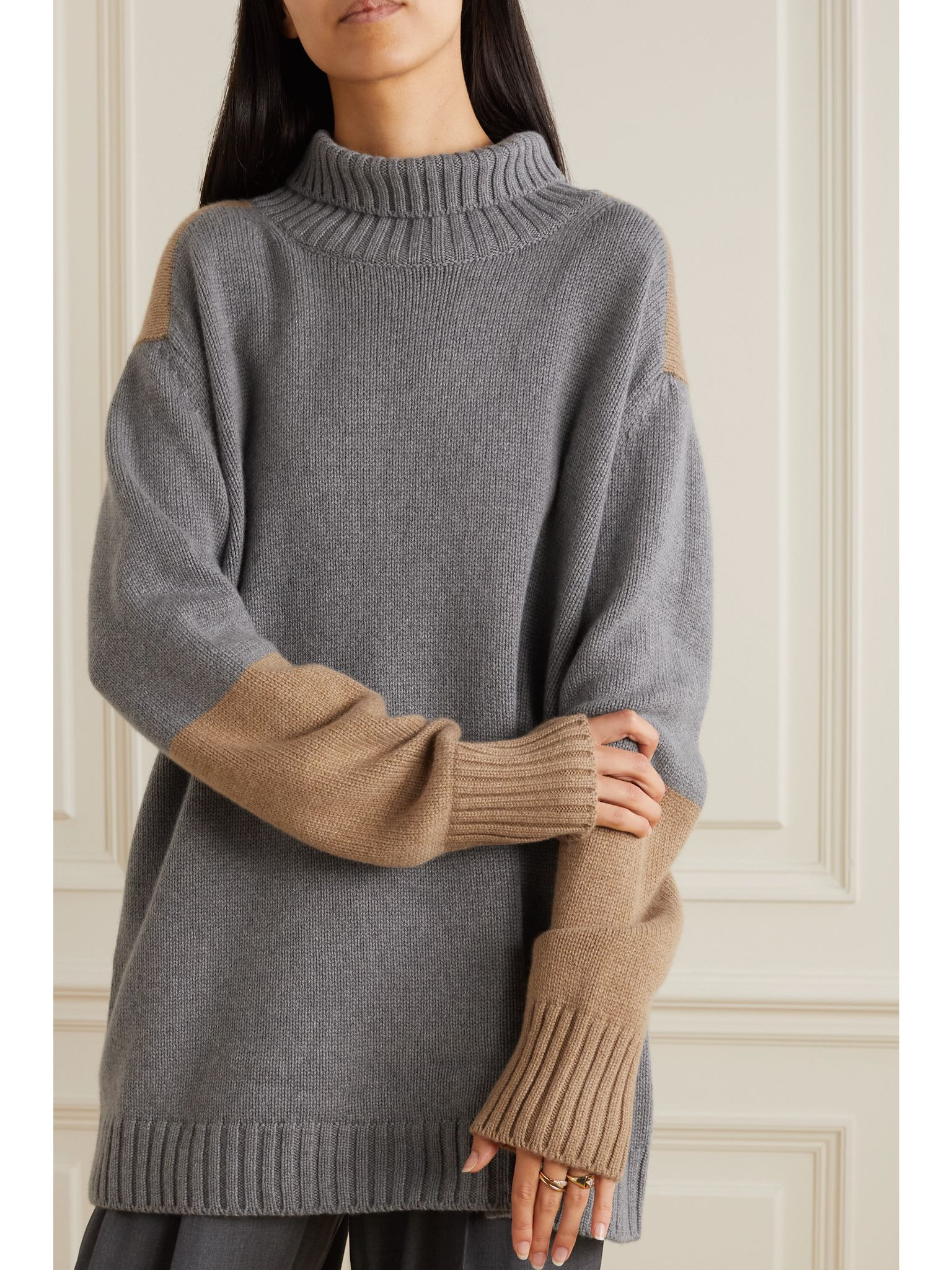 Color-block cashmere turtleneck sweater Gray - 3