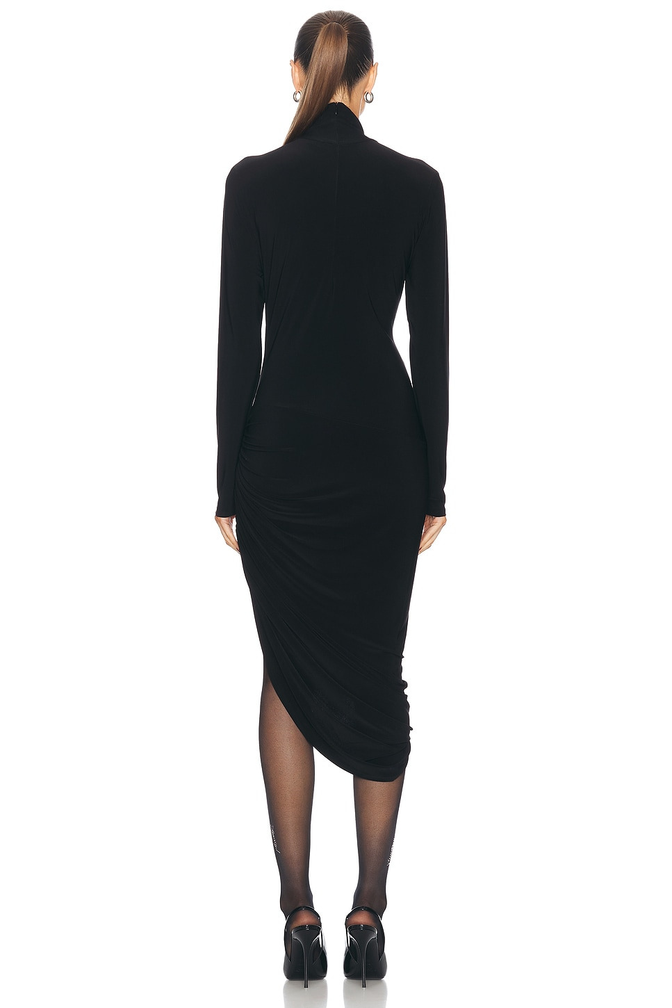 Long Sleeve Turtleneck Side Drape Dress - 4