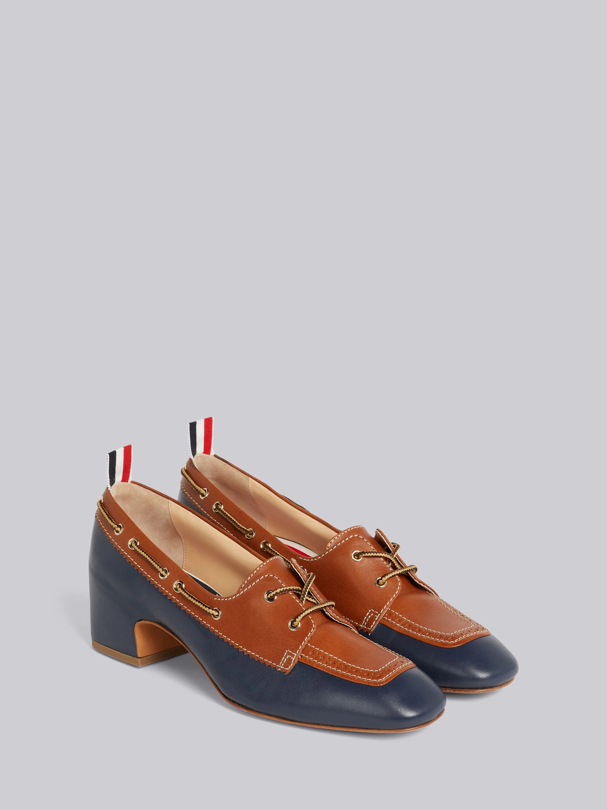 Camel Calf Leather 40mm Block Heel Boat Shoe - 3