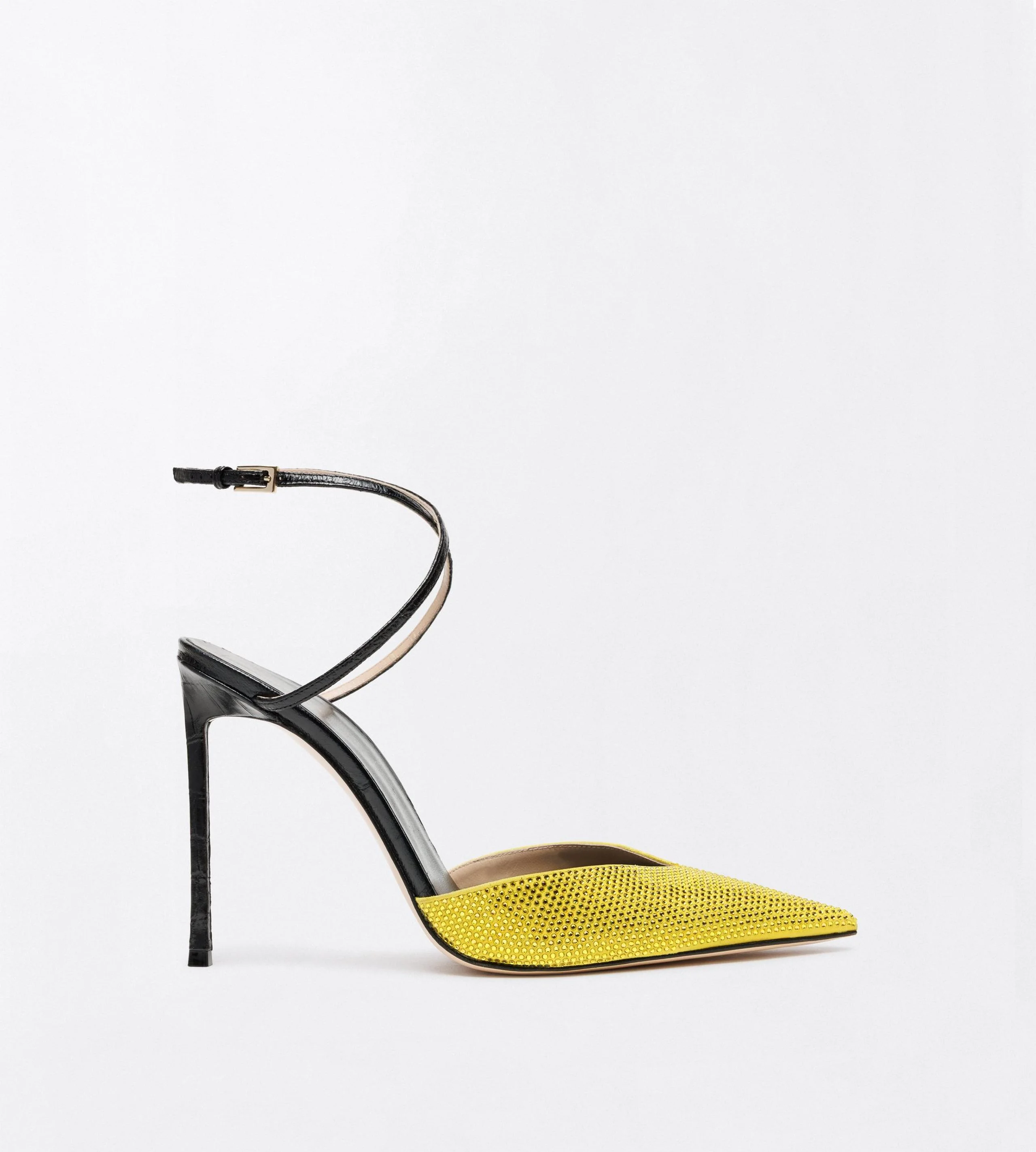 CRYSTAL STONES AND STAMPED CROCODILE LEATHER SELEN PUMP - 1