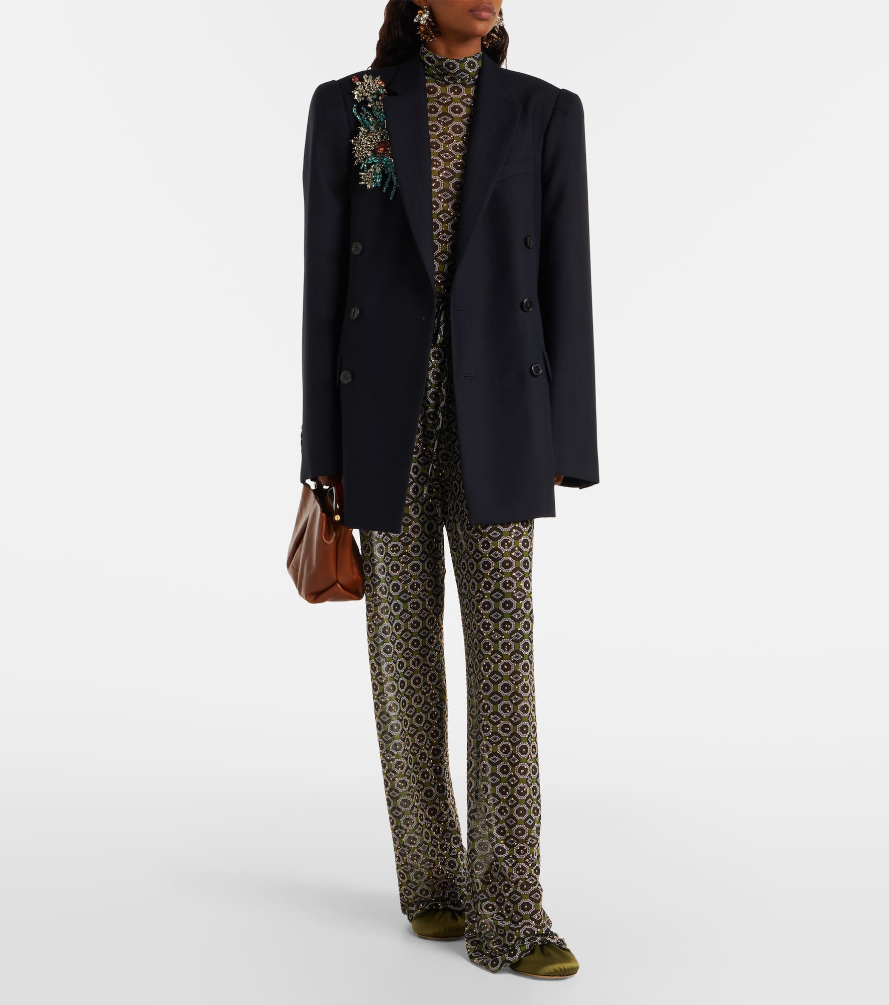 Embellished printed sheer jersey pants - 2