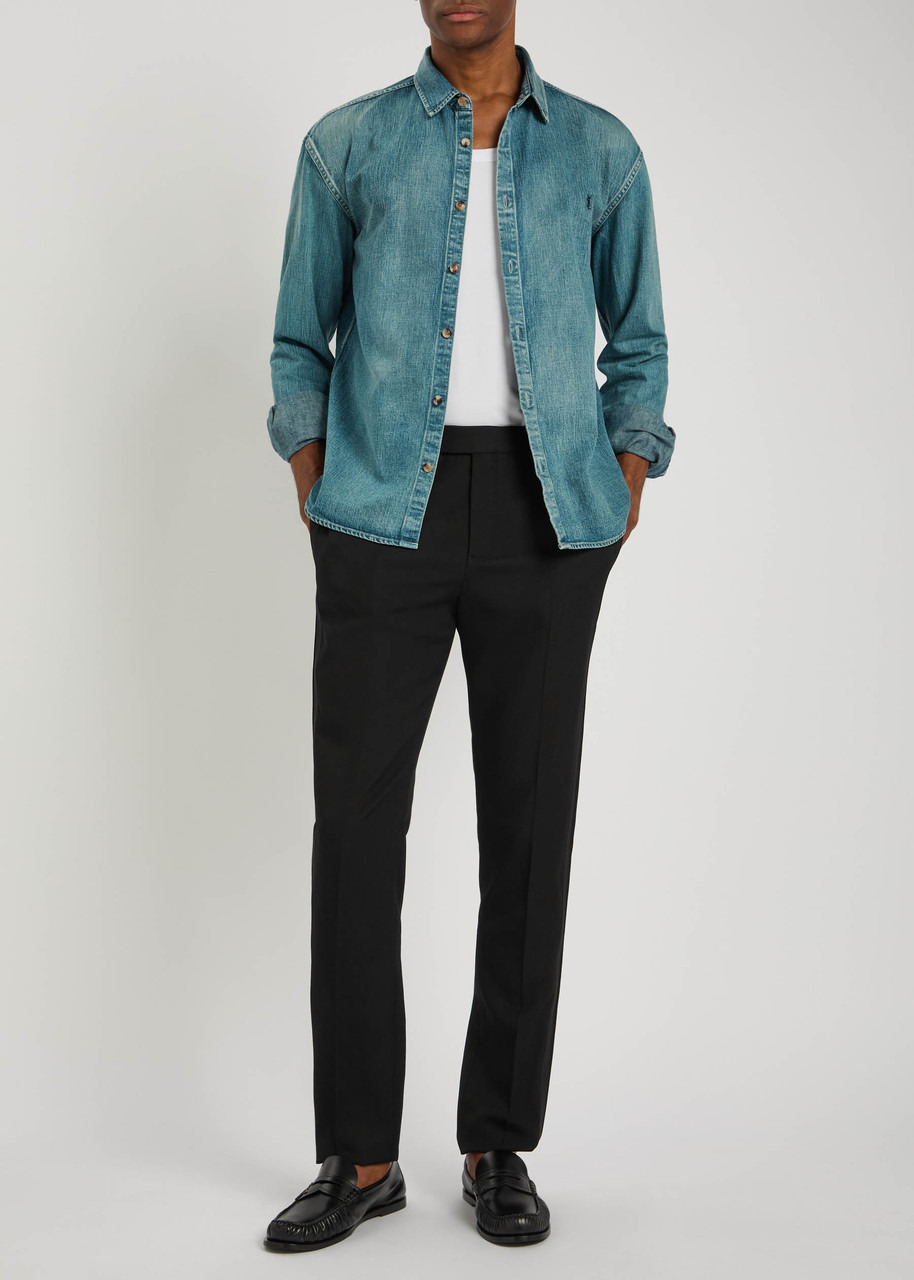 Saint Laurent Logo-embroidered Faded Denim Shirt - 4