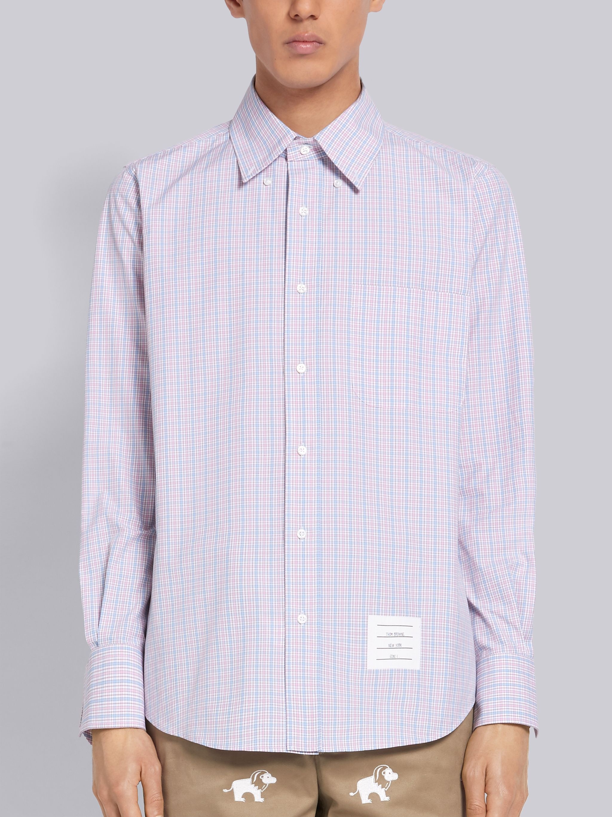 Tricolor Check Cotton Poplin Straight Fit Long Sleeve Shirt - 3