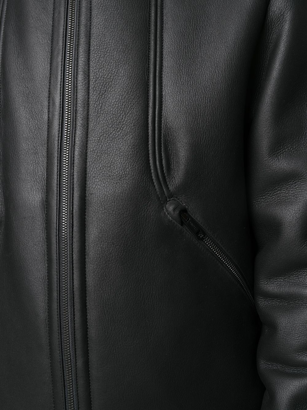 high neck lambskin jacket - 5