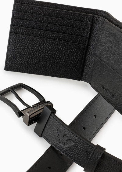 EMPORIO ARMANI Gift box with leather wallet and belt with all-over embossed eagle outlook