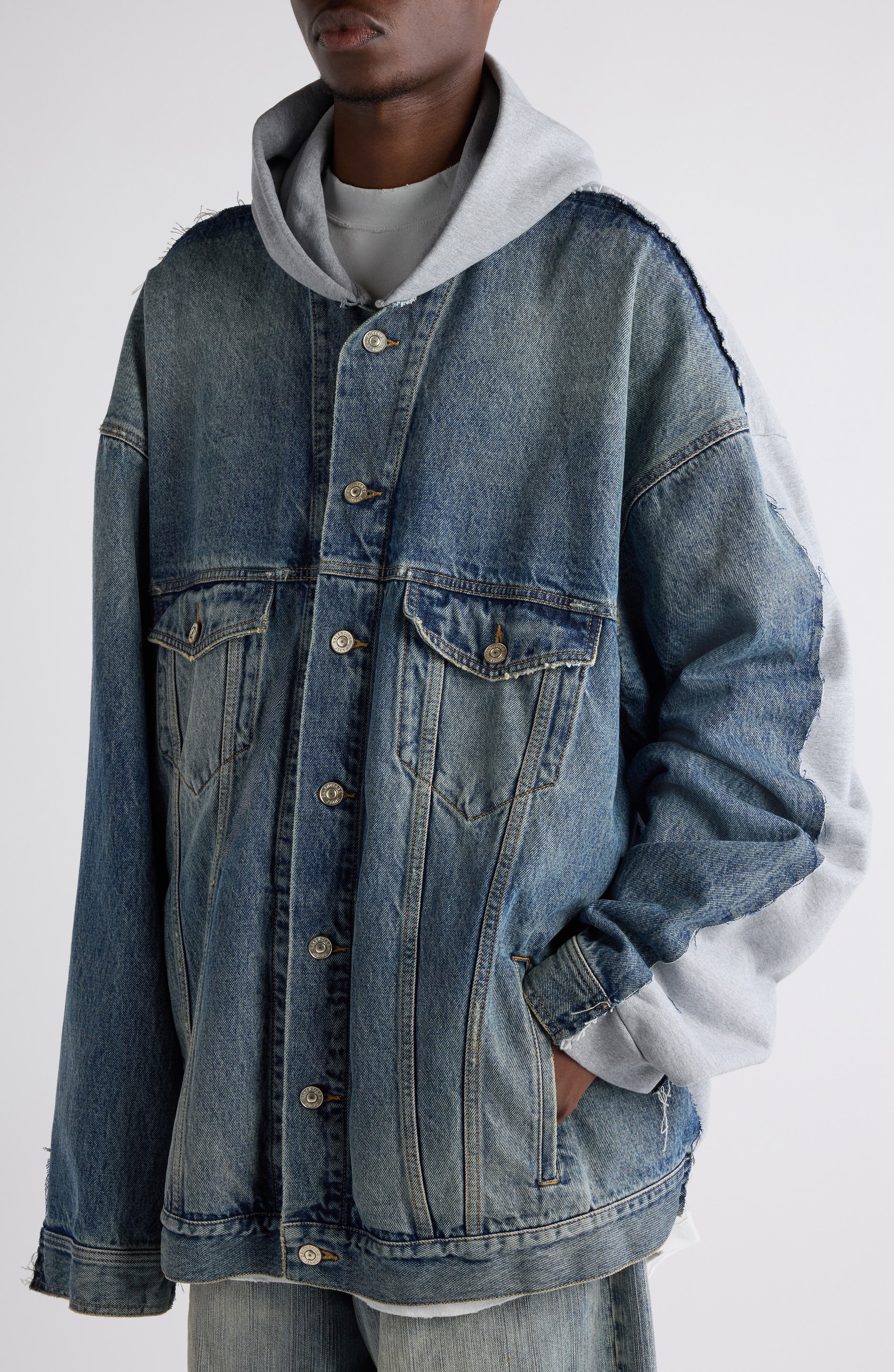 Balenciaga Hybrid Logo Jacket in 4245 Sun Bleached Blue at Nordstrom - 5