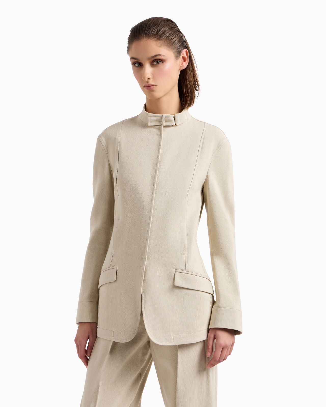 SINGLE-BREASTED JACKET IN A CANNETÉ COTTON AND VISCOSE - 4