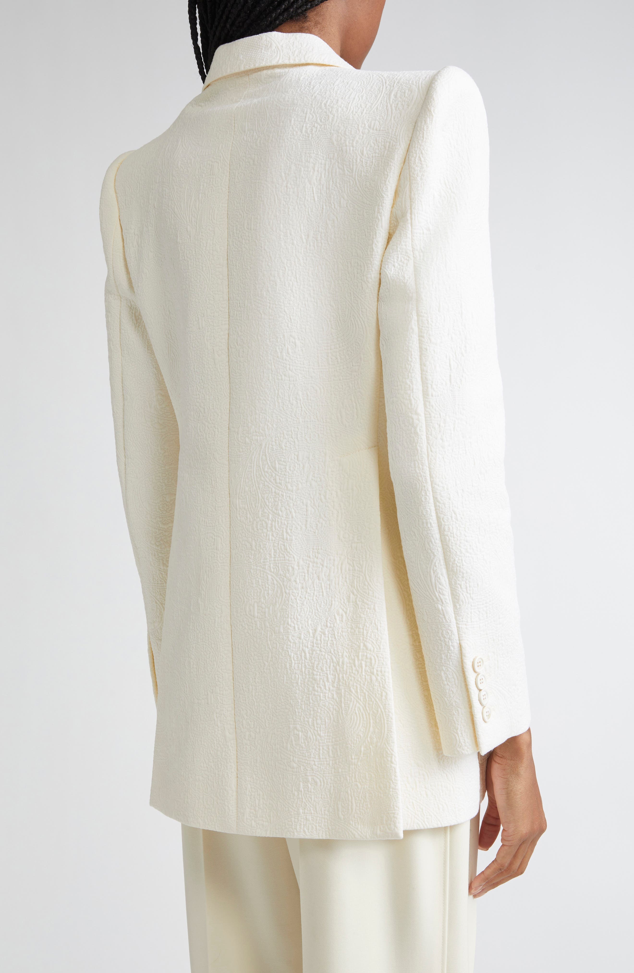 Chloé Boxy Jacquard Double Breasted Cotton Blend Jacket in Coconut Milk at Nordstrom - 3