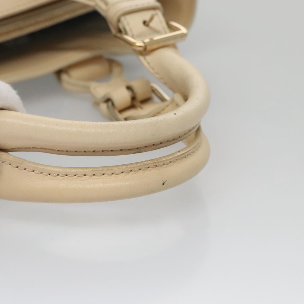 CELINE Hand Bag Straw Leather Blue Cream Gold - 7