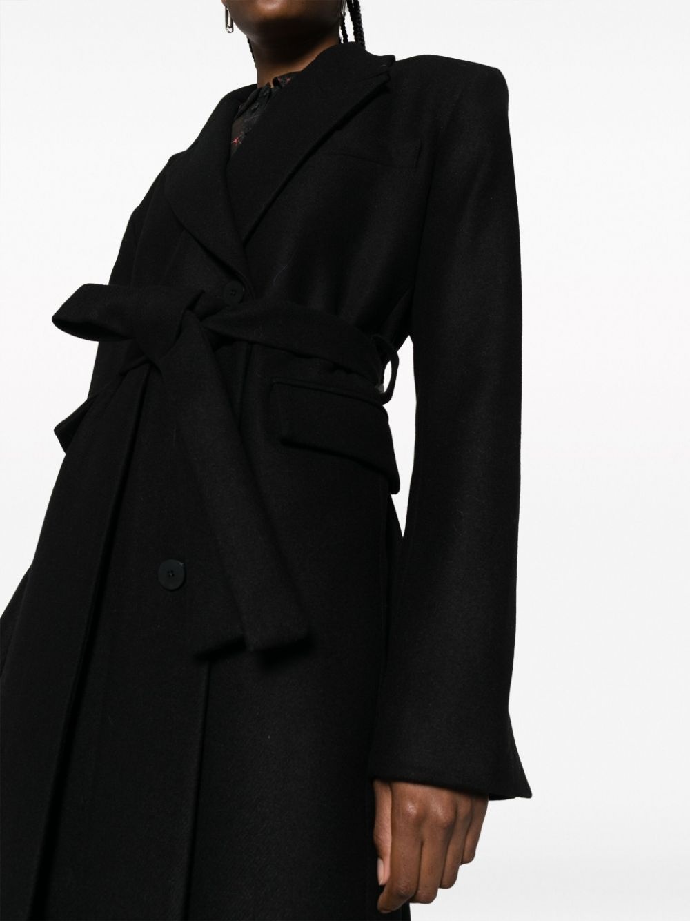 peak-lapels belted single-breasted coat - 5