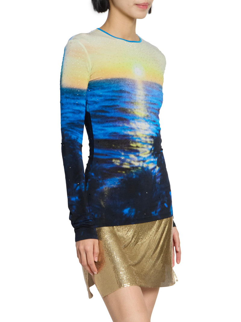Women's Sunset Print Long-Sleeve Top - Big Tornado Blue Yellow 4