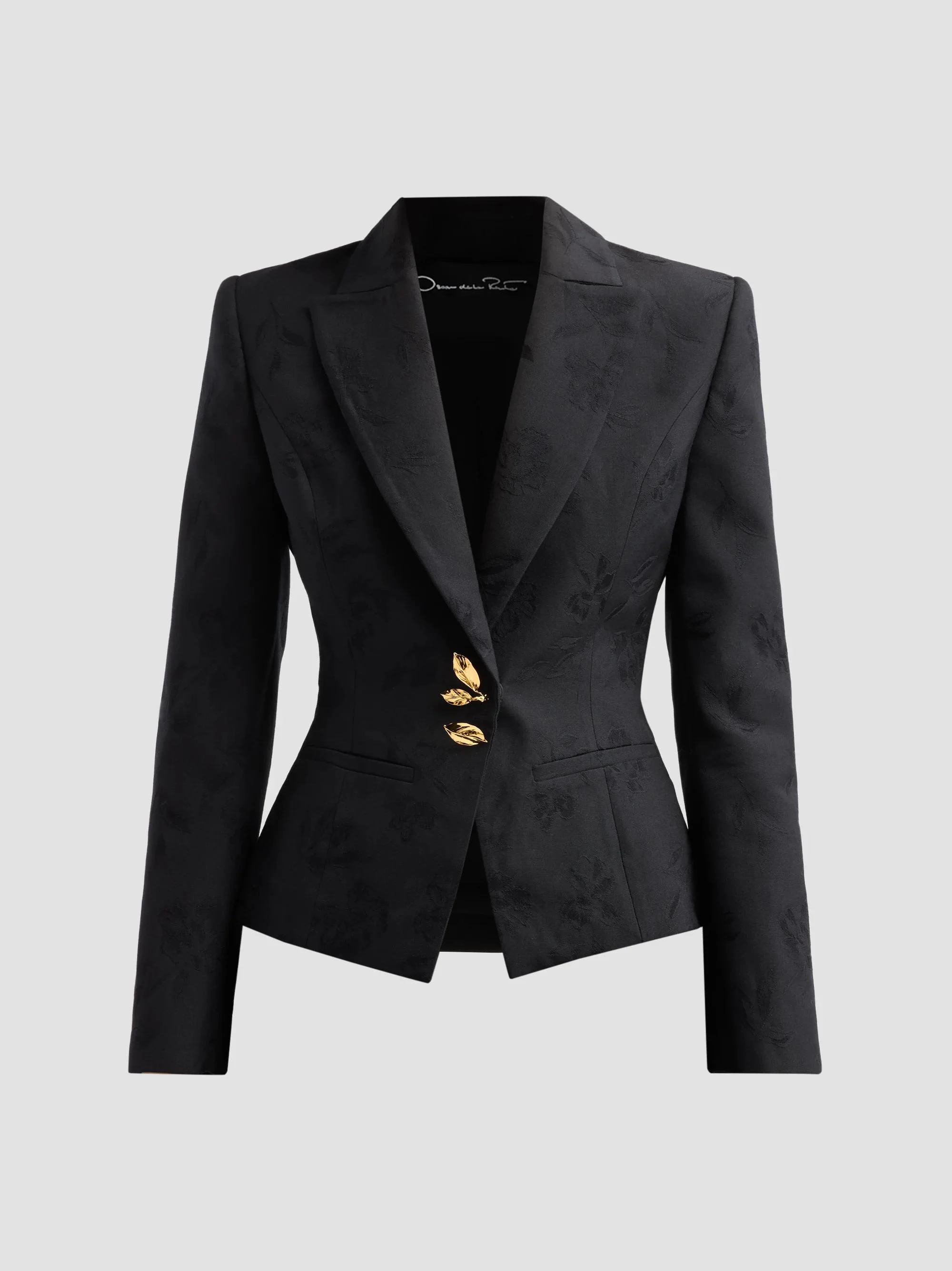 Women's Resort Floral Wool Jacquard Blazer - Black - 1